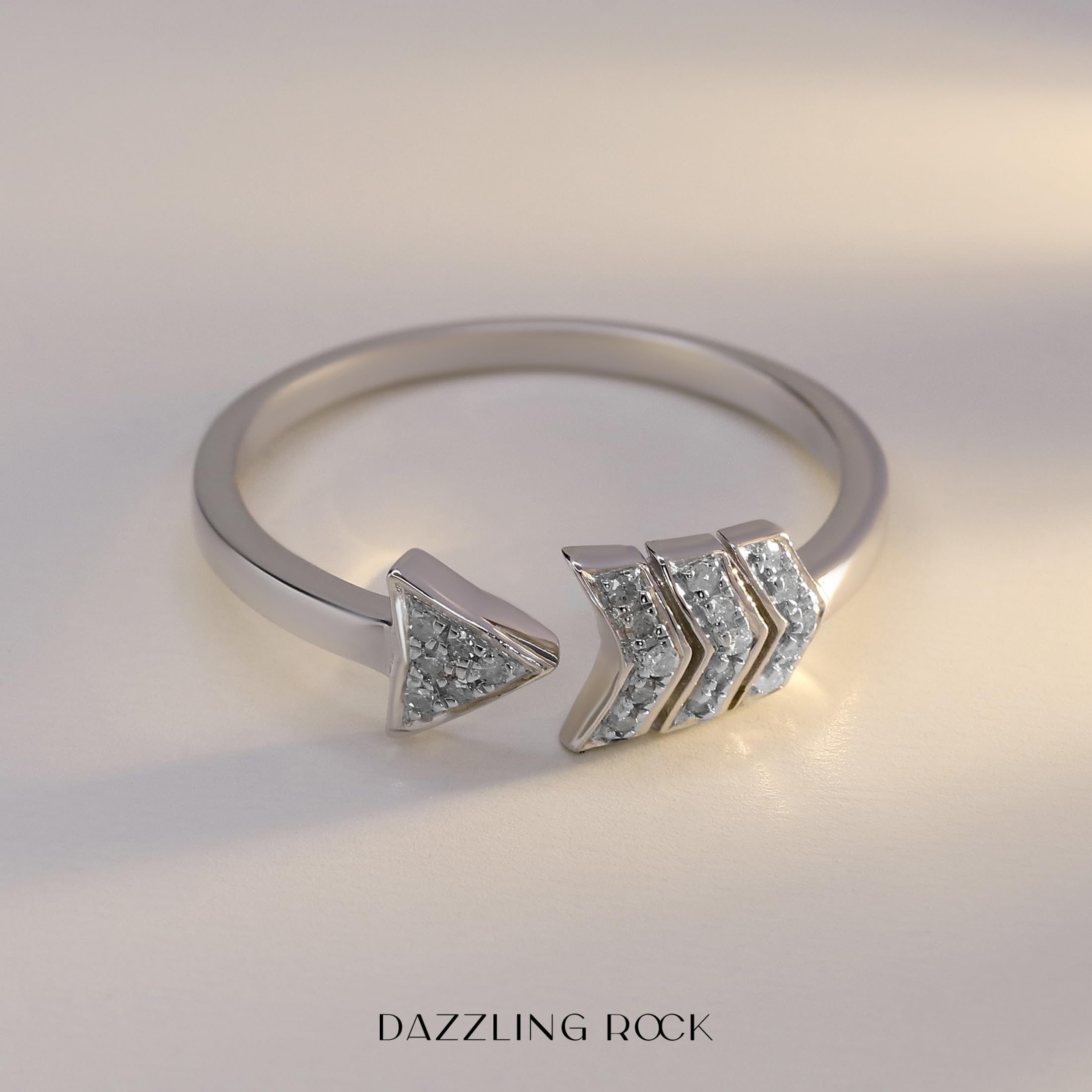 0.15ct Round White Diamond Vintage Arrow Ring for Women - Sterling Silver Bridal & Right Hand Jewelry - Perfect for Engagement, Anniversary & Special Occasions