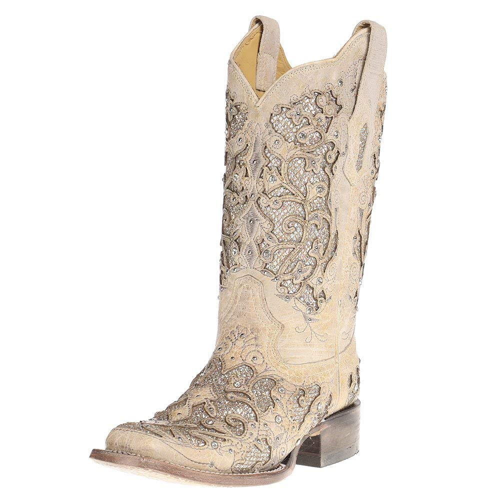 Corral Boot Company Women's Glitter & Crystal Embellished Square Toe Cowgirl Boots - Perfect for Country Dancing, Rodeos & Western Fashion