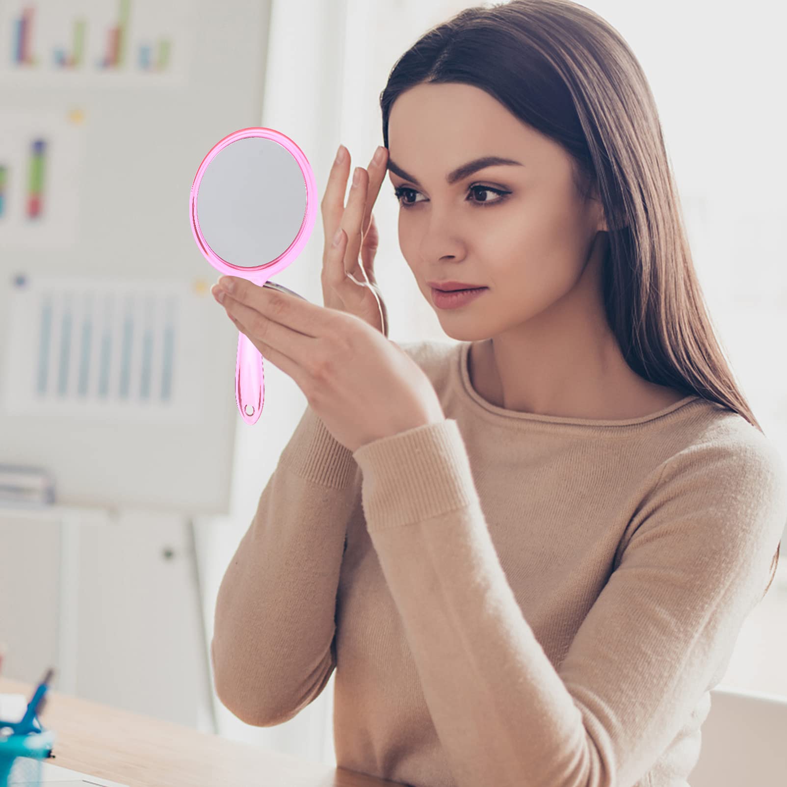 OSALADI Large Handheld Mirror with Handle - 2 Pack Pink Vanity Mirror for Makeup, Barber & Cosmetic Use - Portable Travel & Home Decor Mirror