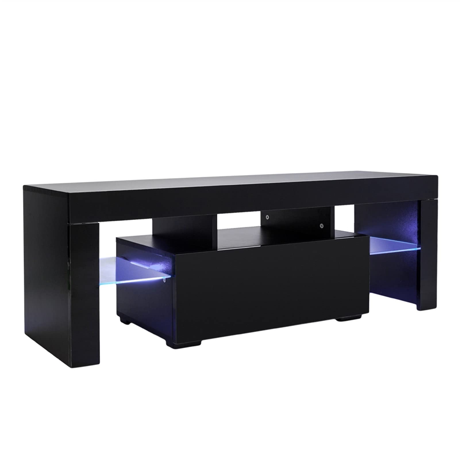 Elegant LED TV Stand with Single Drawer - Modern Side Table for Living Room & Reception Area - Black Household Furniture for Home Decor & Entertainment Storage