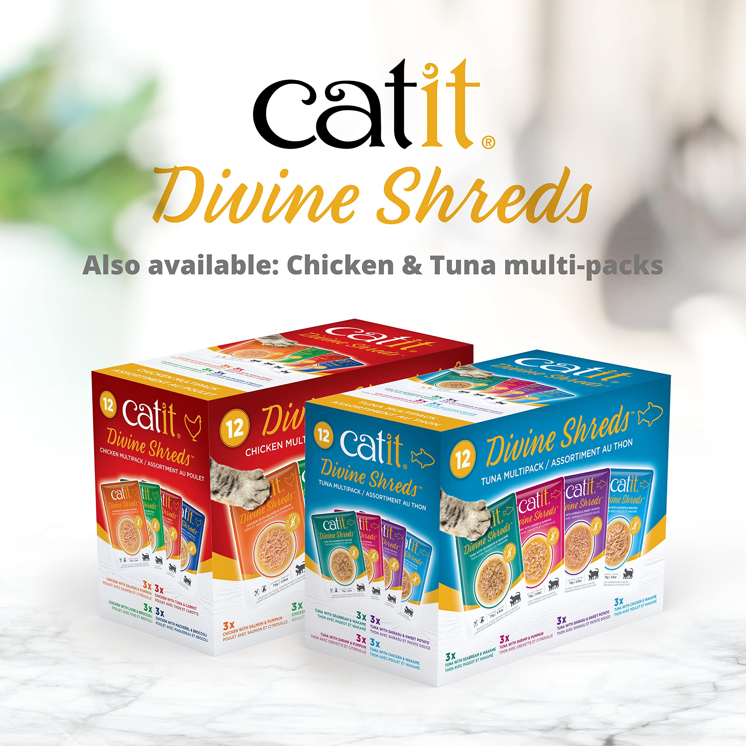 Premium Cat Food Topper - Catit Divine Shreds Tuna with Chicken & Wakame for Cats | High Protein Meal Enhancer | Perfect for Picky Eaters & Digestive Health | Use as Topper or Mixer for Dry or Wet Cat Food