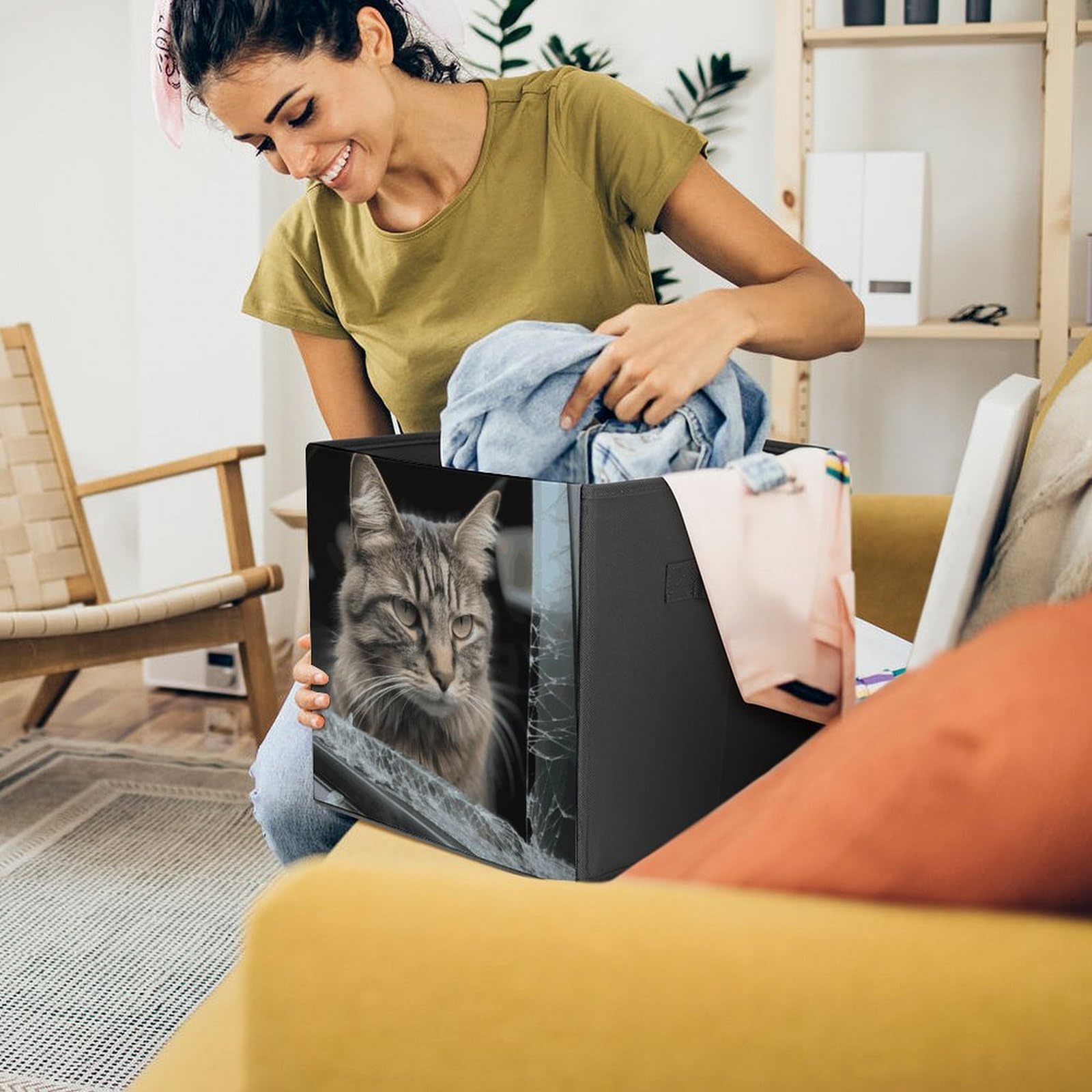 2 Pack Printed Storage Baskets & Bins - Durable Home Organization Containers with Cat Design | Perfect for Car, Closet & Pantry Organization