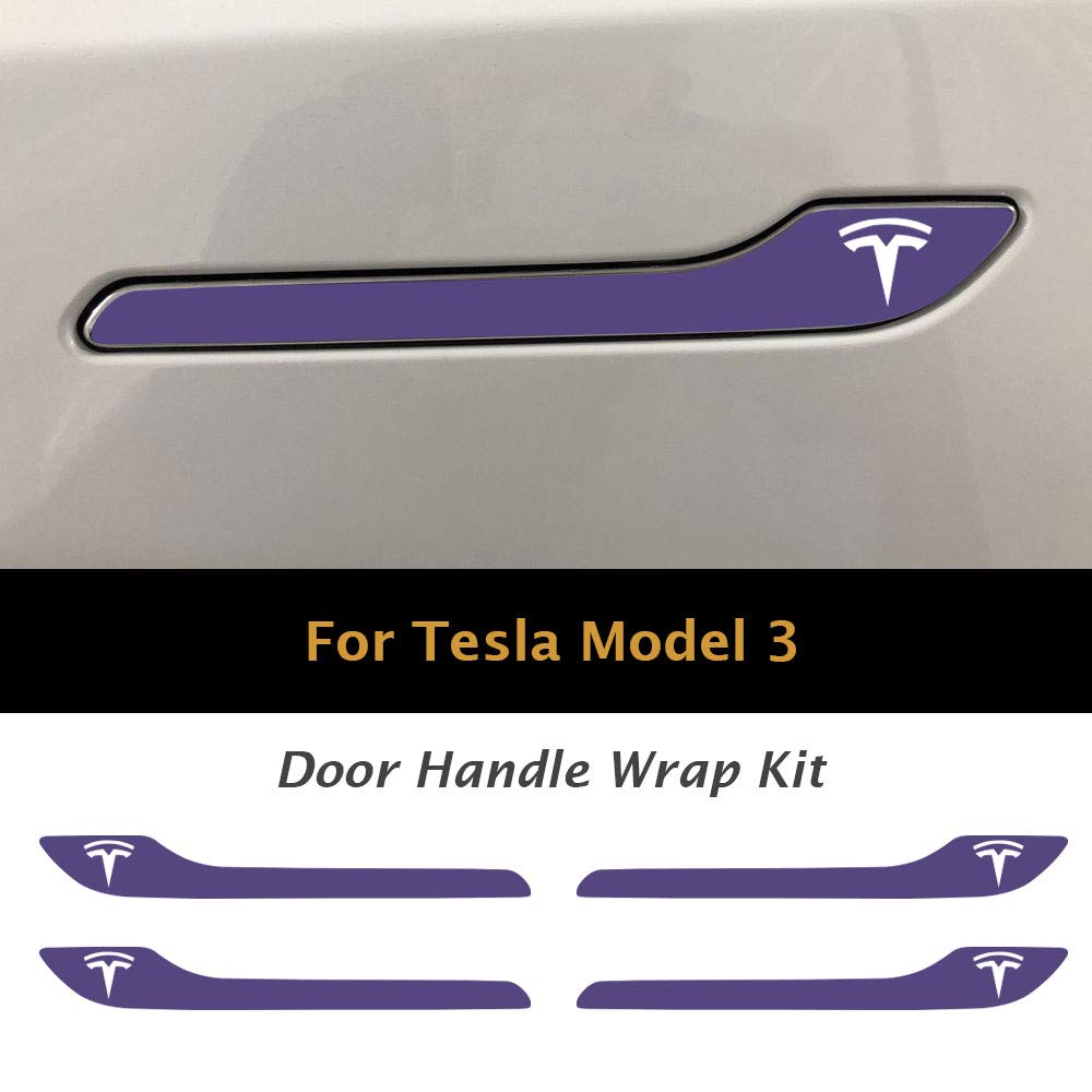 Tesla Model 3 & Model Y Door Handle Decal Sticker Wrap Kit - 4-Piece Set with Official Tesla Logo (Lavender) - Upgrade Your Car's Style & Protection for Daily Driving & Car Shows