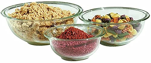 Pyrex 6001001 3-Piece Mixing Bowl Set - Durable Glass Bowls for Baking, Cooking & Food Prep - Perfect for Kitchen, Restaurant & Home Use
