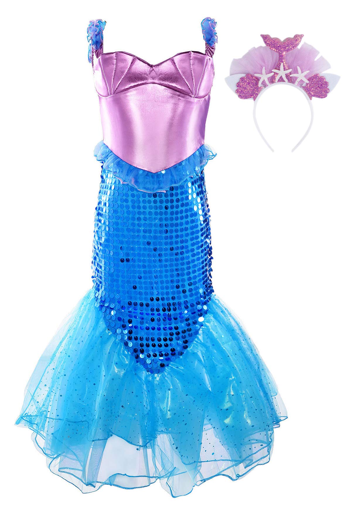 JerrisApparel Girls Princess Mermaid Costume - Sparkly Sequins Party Dress for Kids Birthday, Halloween & Dress Up Play | Perfect for Themed Parties, Photo Shoots & Pretend Play