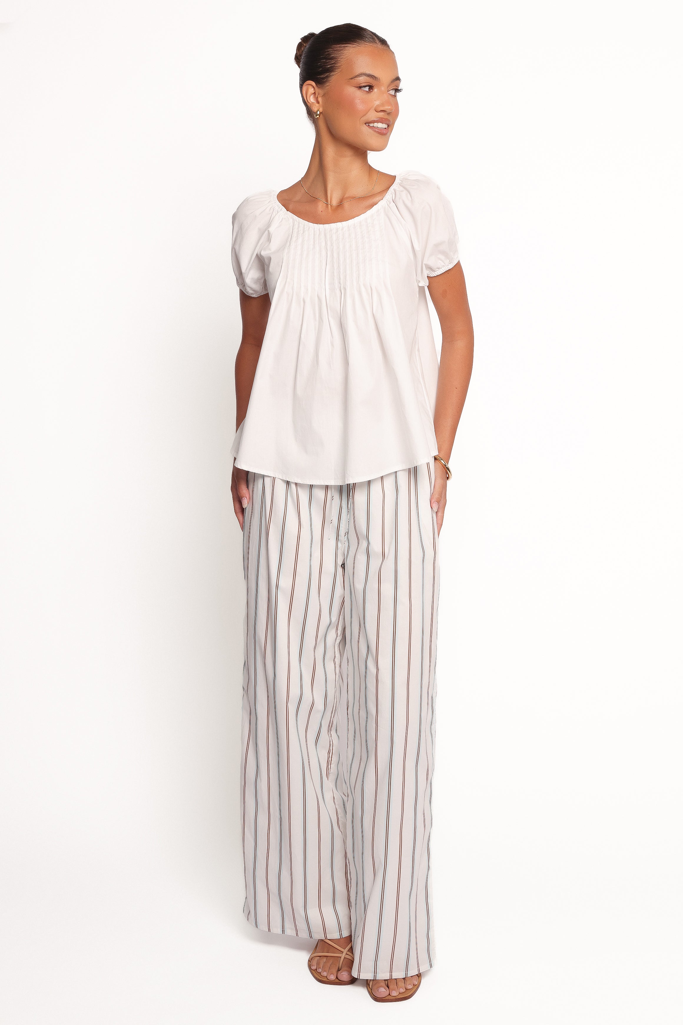 Abbott Pleated White Blouse for Women - Elegant Office Wear & Casual Outfits