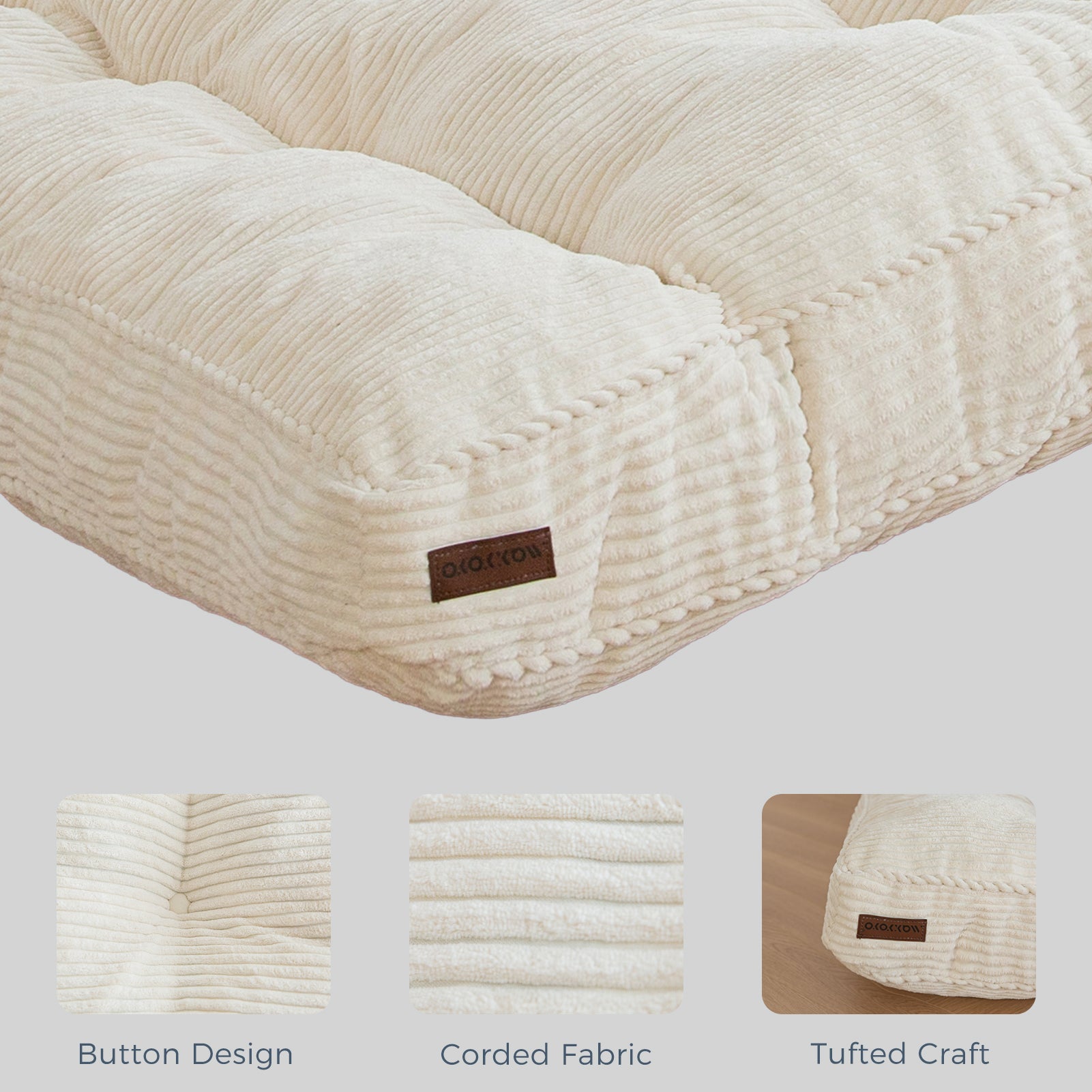 MAXYOYO 6-Inch Tufted Futon Sofa Bed - Thick Corduroy Fabric Floor Mattress for Adults (Mattress Only) in Beige | Perfect for Small Spaces, Guest Rooms & Dorm Rooms