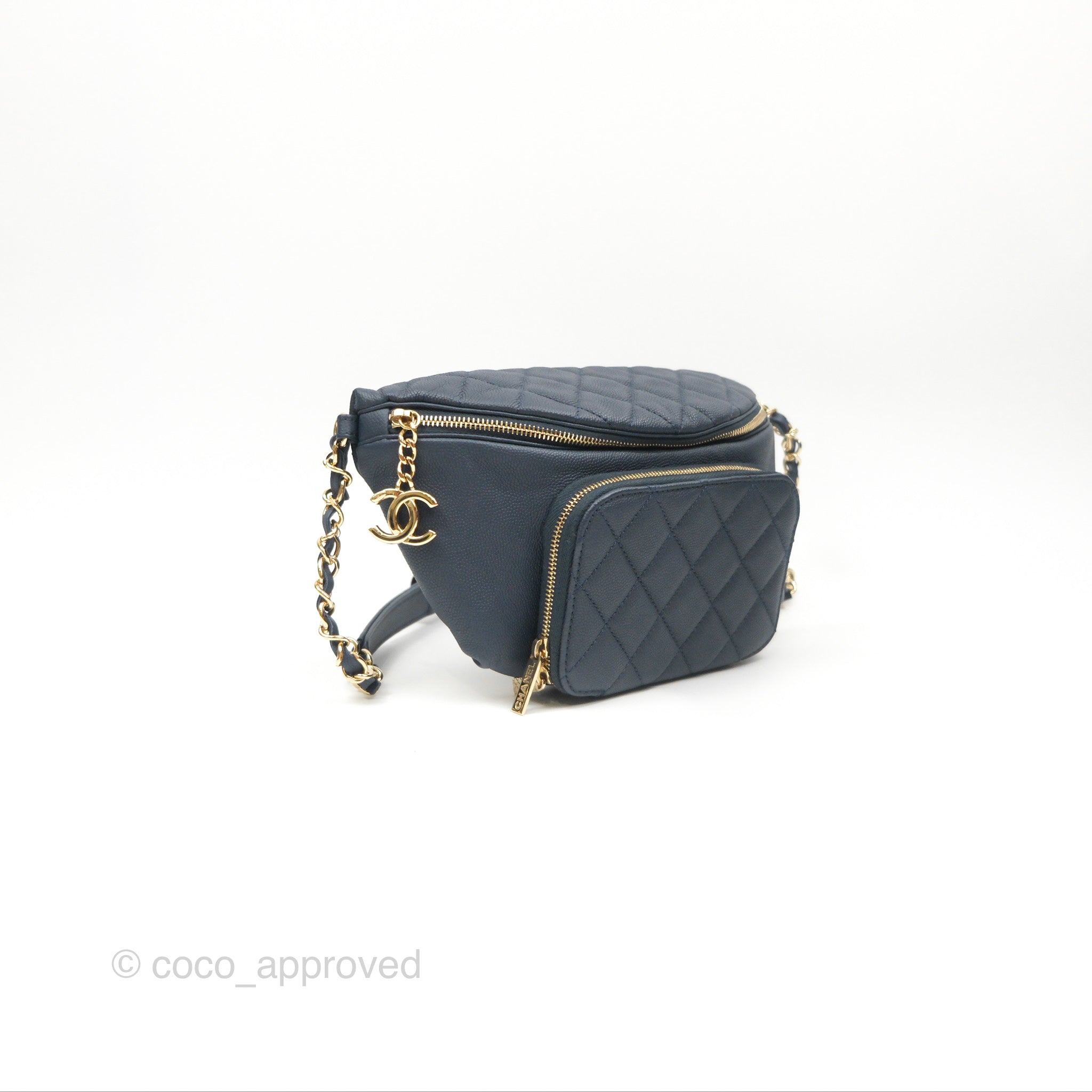 Chanel Business Affinity Waist Belt Bag in Navy Caviar Leather with Gold Hardware - Perfect for Work, Travel & Evening Events