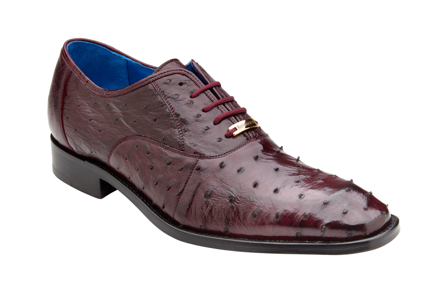 Belvedere Orlando Genuine Ostrich Quill Dress Shoes - Antique Dark Burgundy D01 | Luxury Formal Footwear for Weddings & Business Events