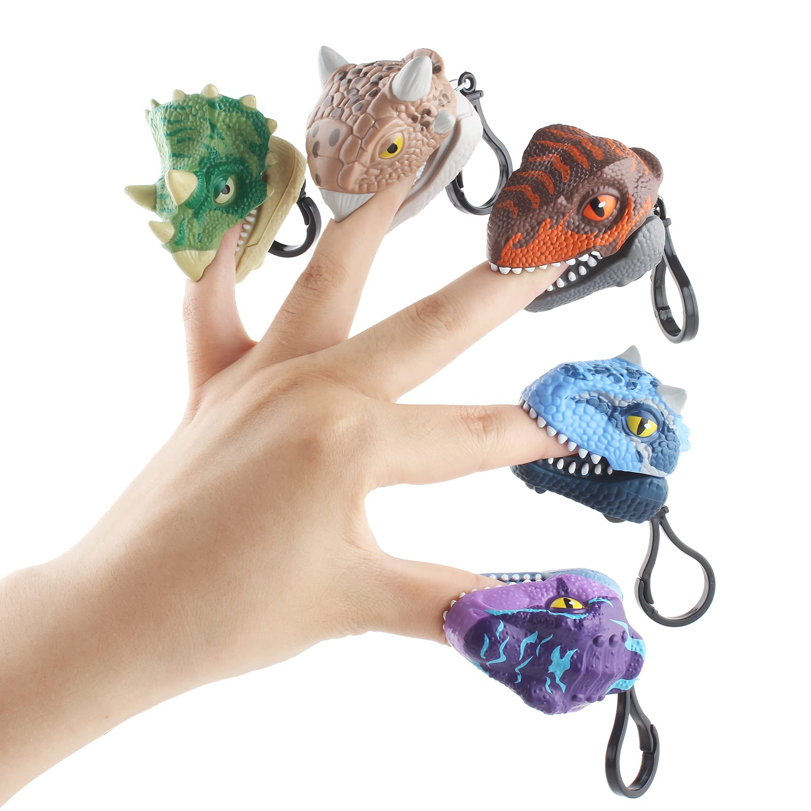 DINOBROS 6 Pack Dinosaur Pull Back Car Toys - Finger Biting Dino Chomper, Snap On Backpack Keychain Grabber Gadgets for Kids Ages 3-7 - Fun Jurassic Dinosaur Toys for Birthday Gifts, Party Favors & Classroom Rewards