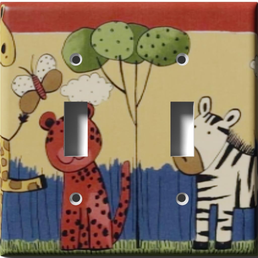 Animal Birthday Party Light Switch Cover - Double Toggle Wall Plate for Kids Room Decor