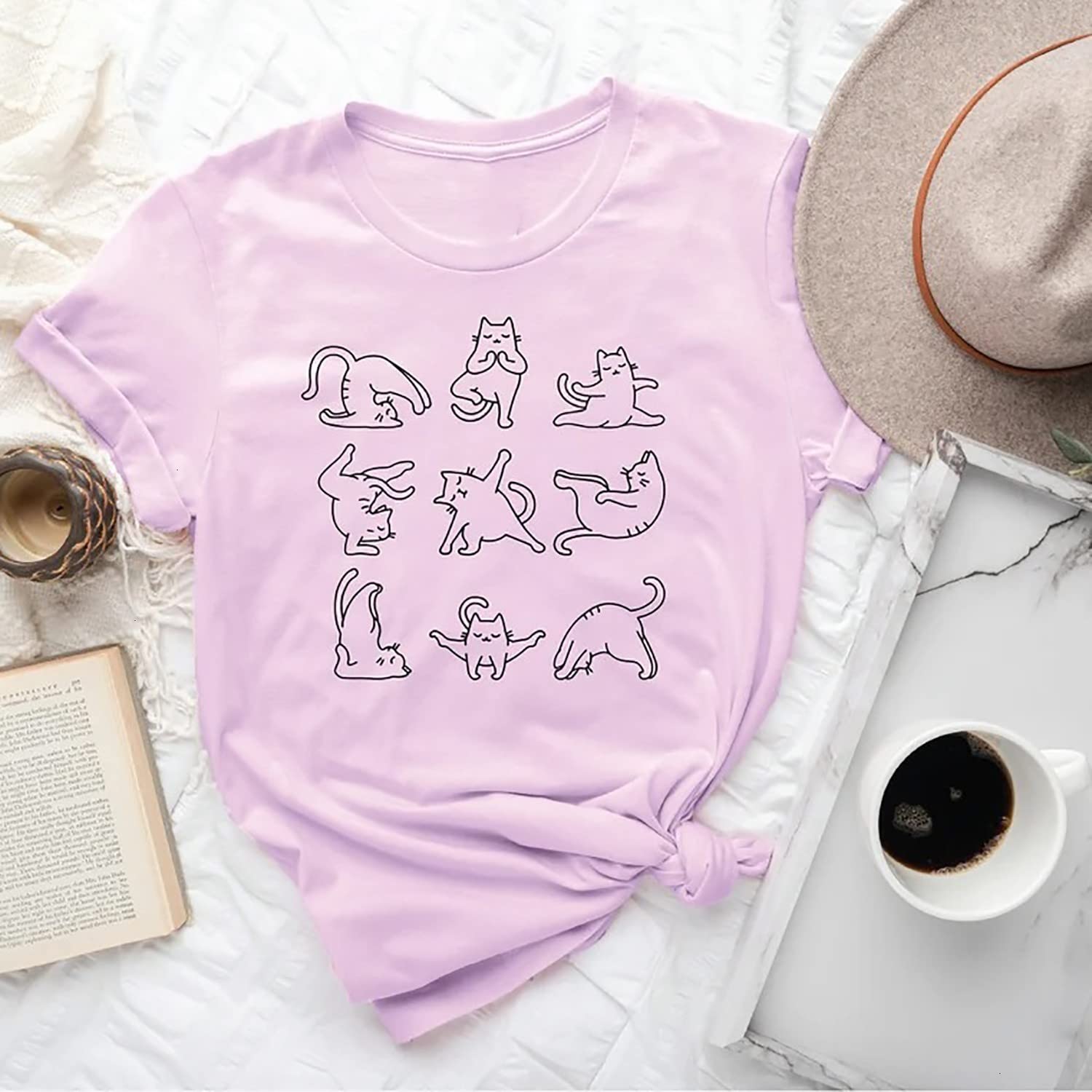 Funny Cat Yoga Shirt for Women - Cute Namaste Cat Lover T-Shirt - Comfortable Yoga Tee for Cat Enthusiasts - Perfect for Yoga Classes, Gifts & Casual Wear