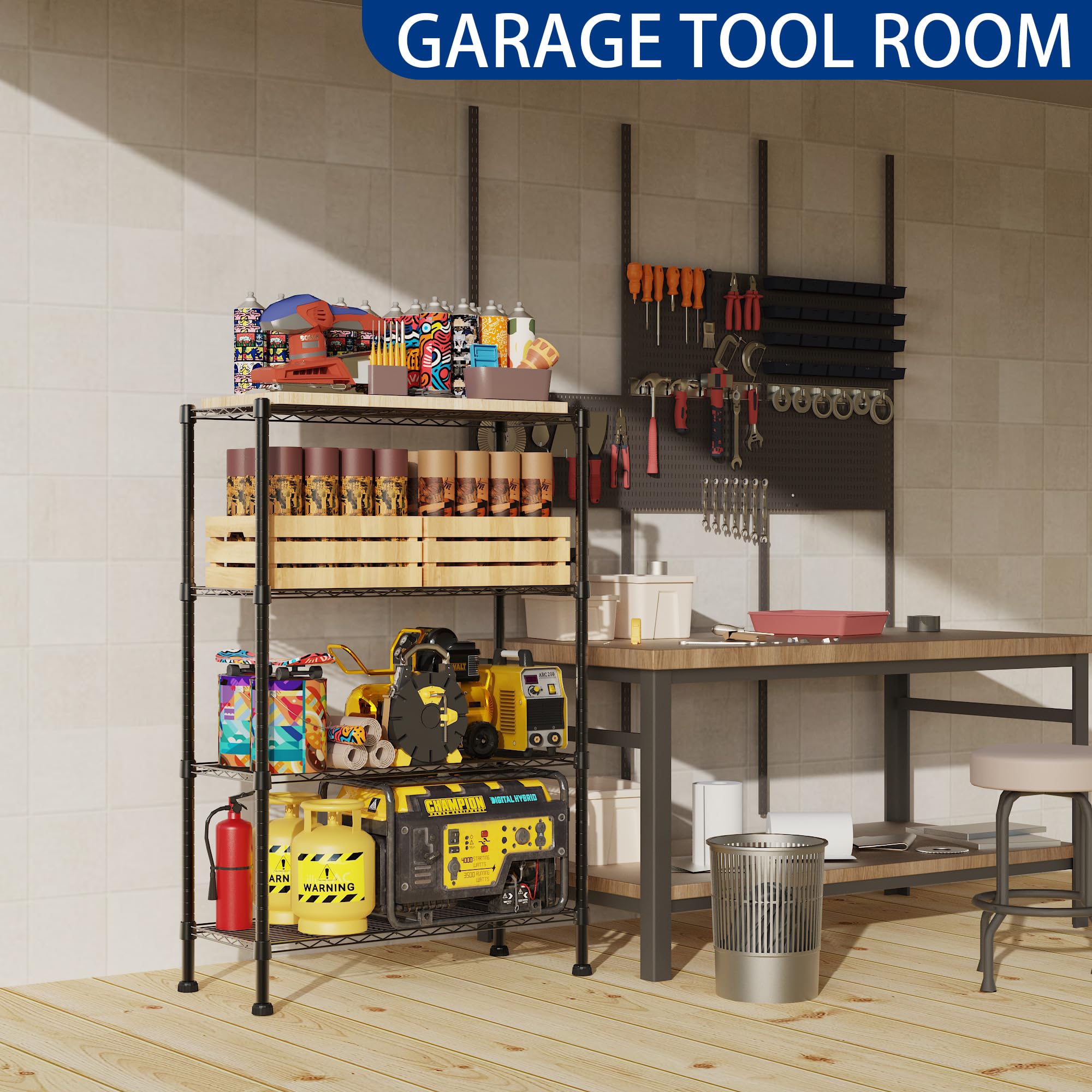 REGILLER 4-Tier Adjustable Metal Wire Shelving Unit - 14.1