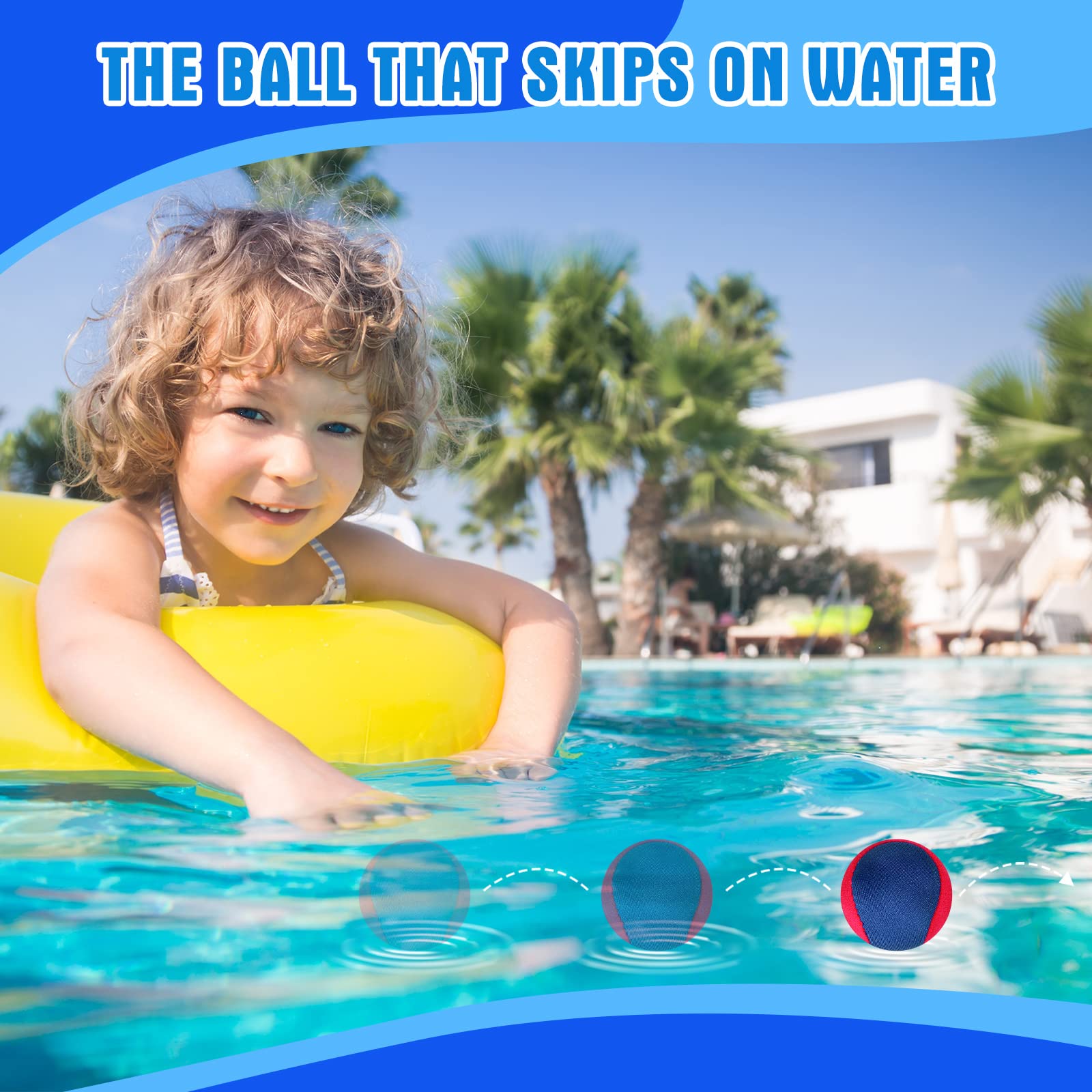 6 Pcs Water Skipping Balls - 2 Inch Beach Pool Toys for Kids Outdoor Games