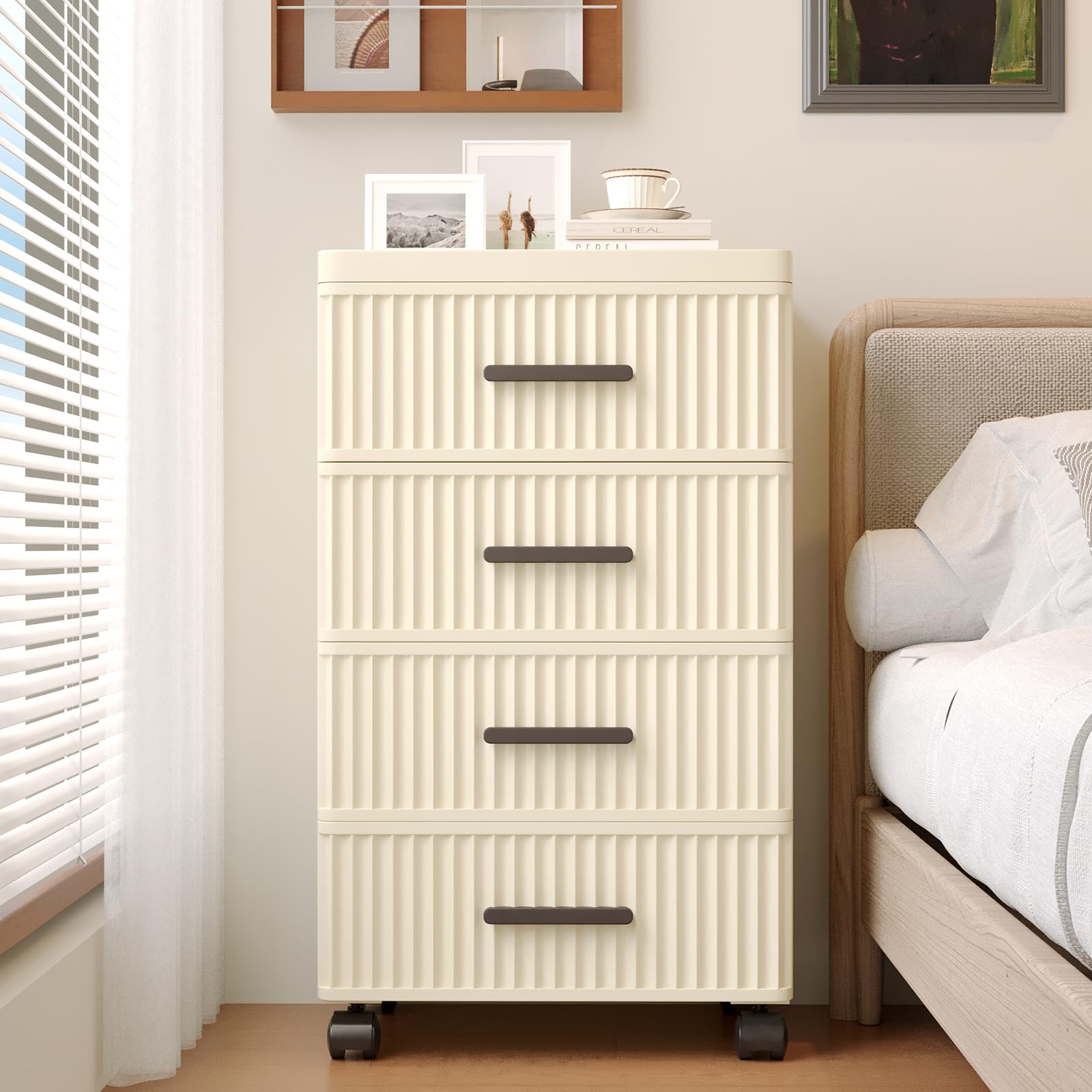 4 Tier Plastic Drawer Storage Organizer with Wheels - 14