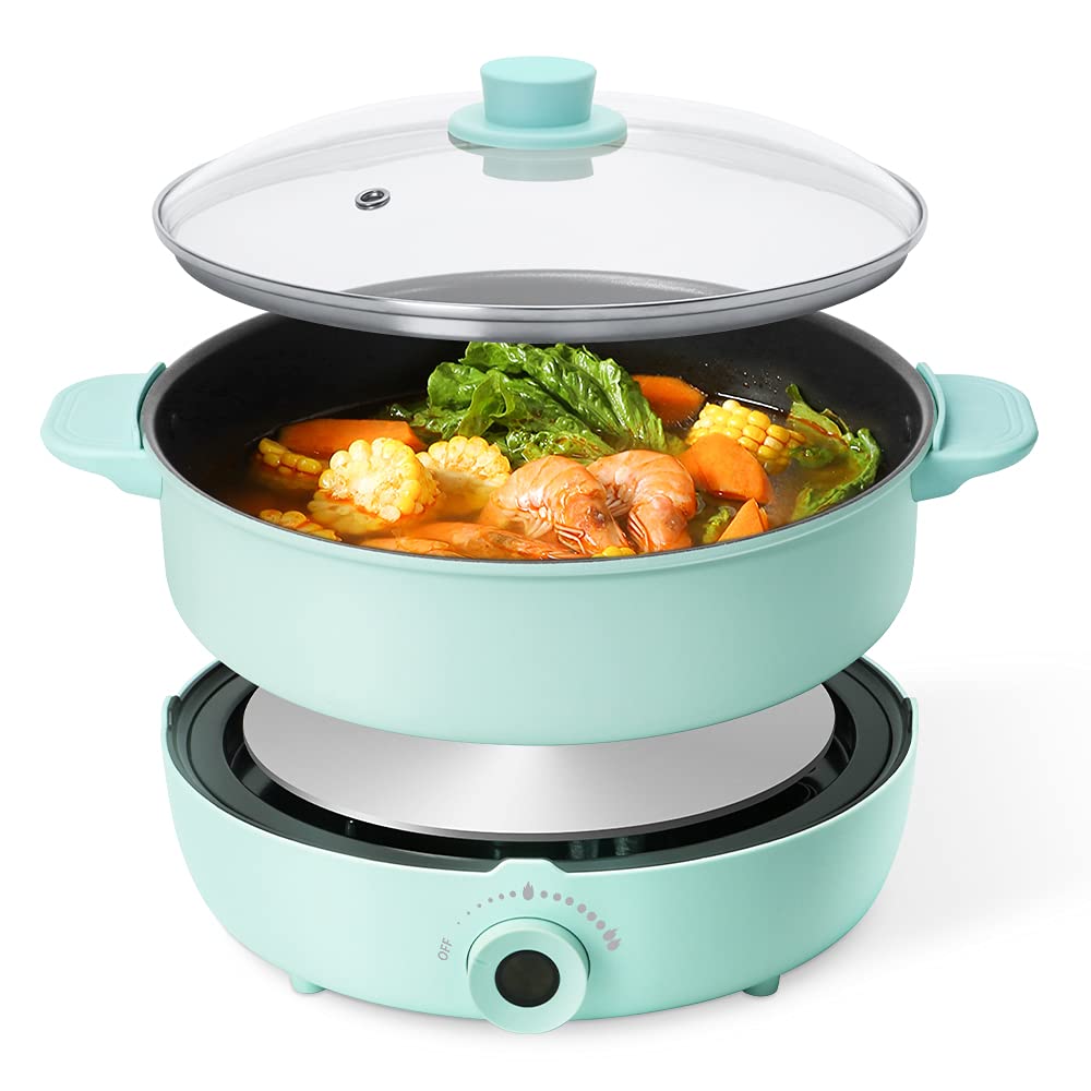 Electric Hot Pot with Burner - 5.3QT Non-Stick Shabu Shabu Pot, Split Multi-Function Electric Skillet for Home Cooking & Family Gatherings | Portable Kitchen Stove for Hot Pot, Fondue & Asian Cuisine