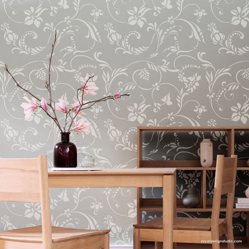 Flourish Allover Wall Stencil - DIY Home Decor Painting Template for Creative Wall Art & Accent Designs - Perfect for Bedrooms, Living Rooms, and Nursery Decor