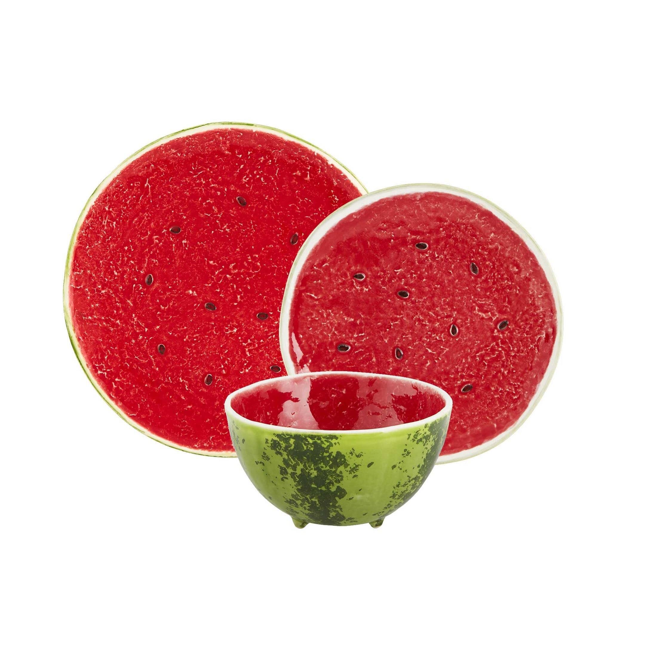 Bordallo Pinheiro Watermelon Design 3-Piece Ceramic Dinnerware Set - Perfect for Summer Parties, Picnics & Outdoor Dining