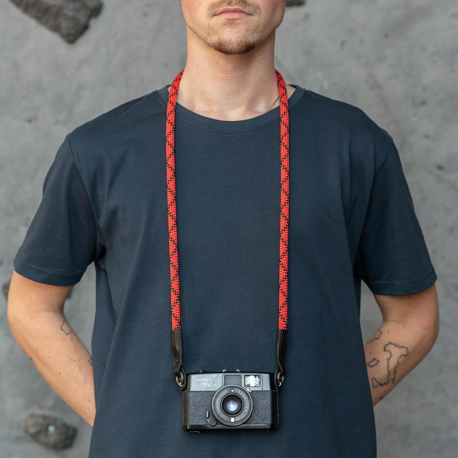 Cooph Rope Camera Strap with Split Ring - 45.3 Inch (115cm) Adjustable Neck Strap for DSLR & Mirrorless Cameras - Durable Duotone Red Design - Perfect for Travel, Photography & Outdoor Adventures