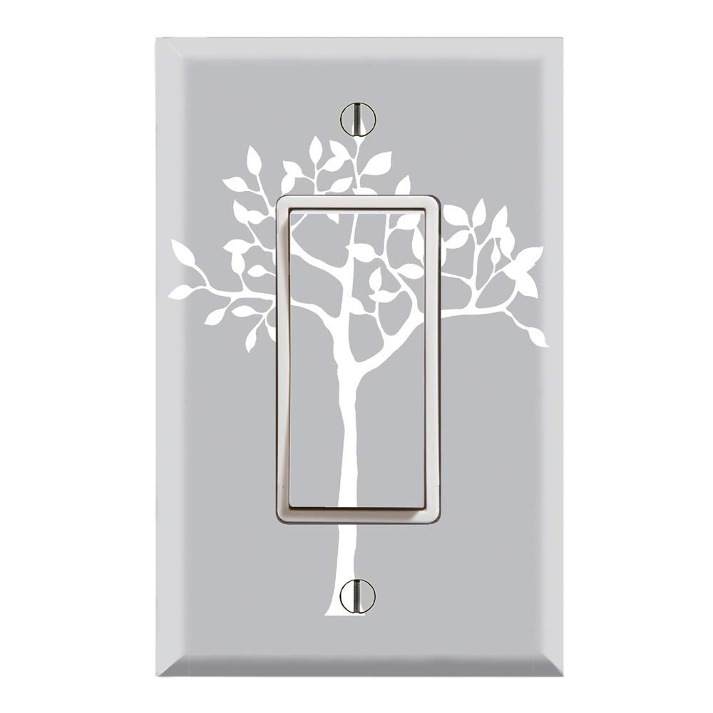 White Tree with Gray Background Graphics Wall Plate Cover - Single Rocker/GFCI Outlet - Decorative Switch Plate for Living Room, Bedroom & Office Decor