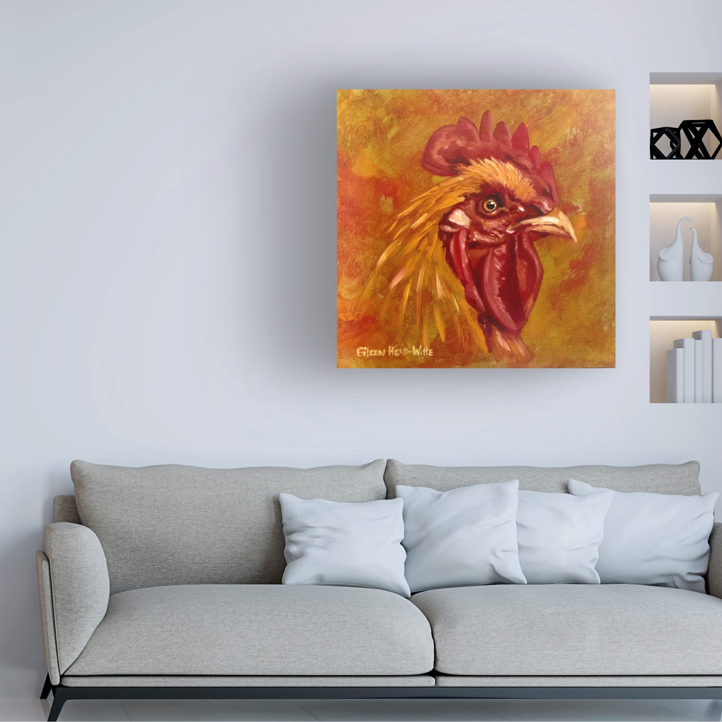 Trademark Fine Art 'Golden Rooster' Canvas Wall Art Print by Eileen Herb-Witte - Vibrant Rooster Painting for Farmhouse Decor, Kitchen Wall Art, Country Home & Office Decoration