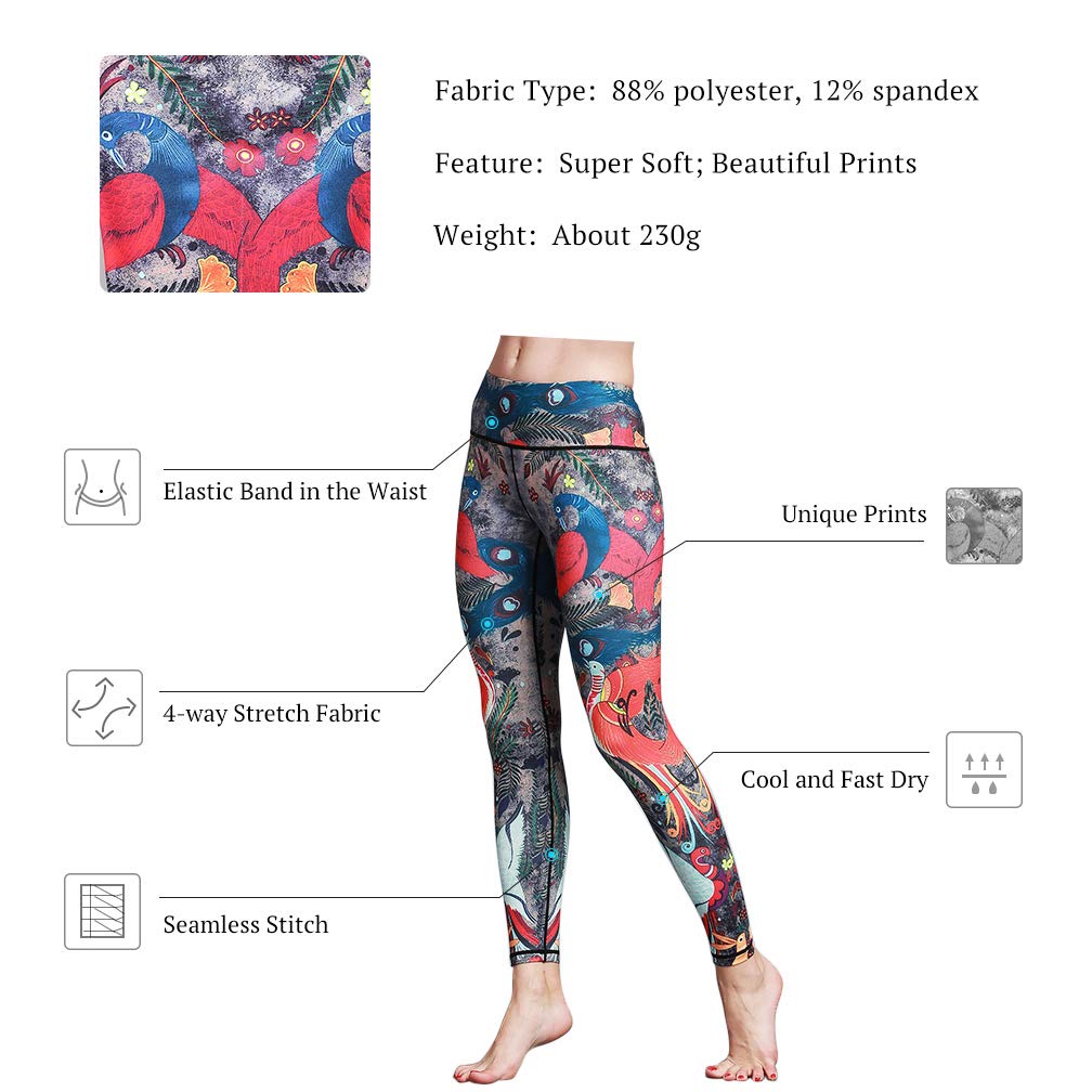 Women's High Waist Printed Over The Heel Yoga Pants - Stirrup Leggings for Yoga, Pilates & Workout