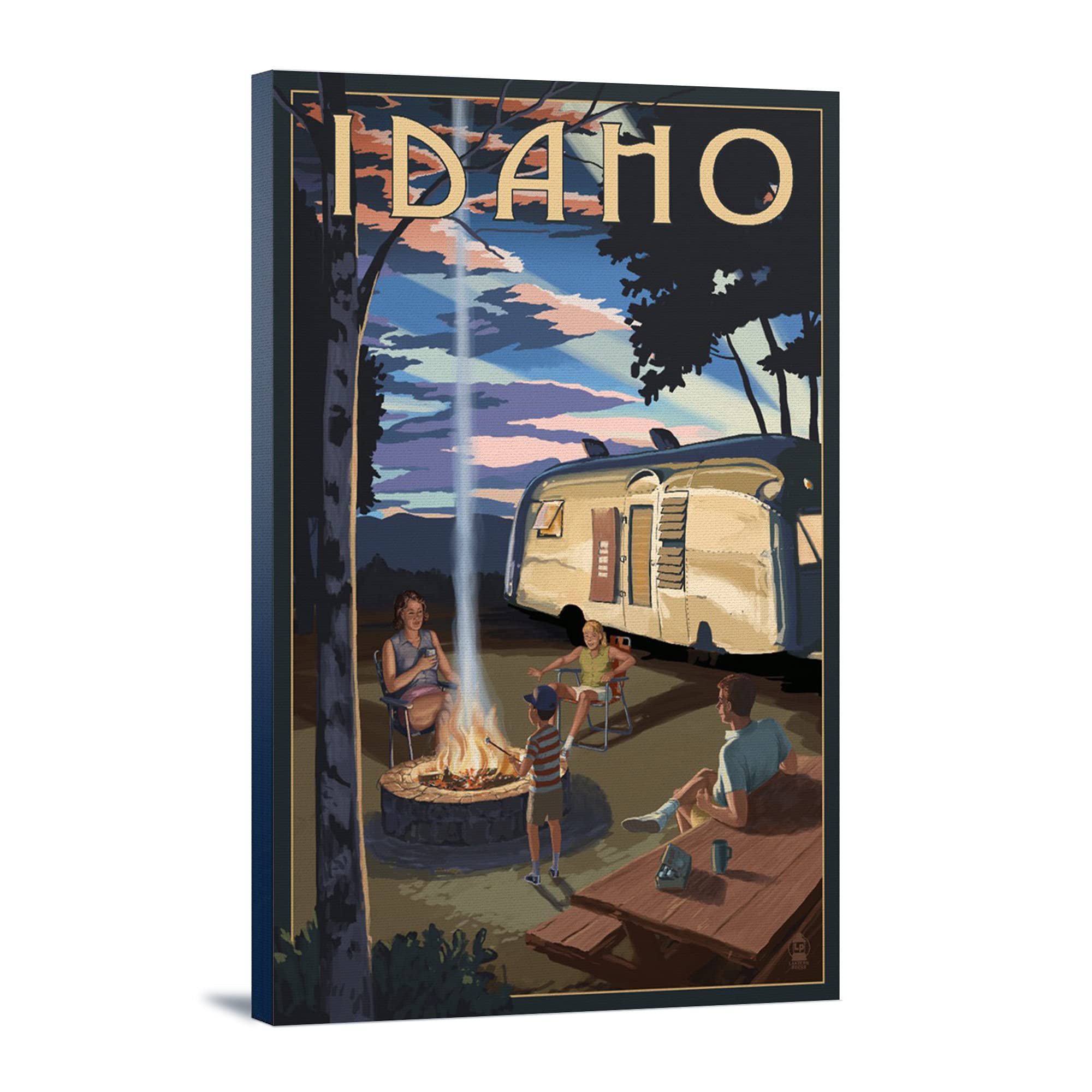 Lantern Press Idaho Retro Camper and Mountains Wall Art - 16x24 Wrapped Canvas Print for Home Decor, Vintage Travel Poster - Perfect for Living Room, Bedroom, or Office Decoration