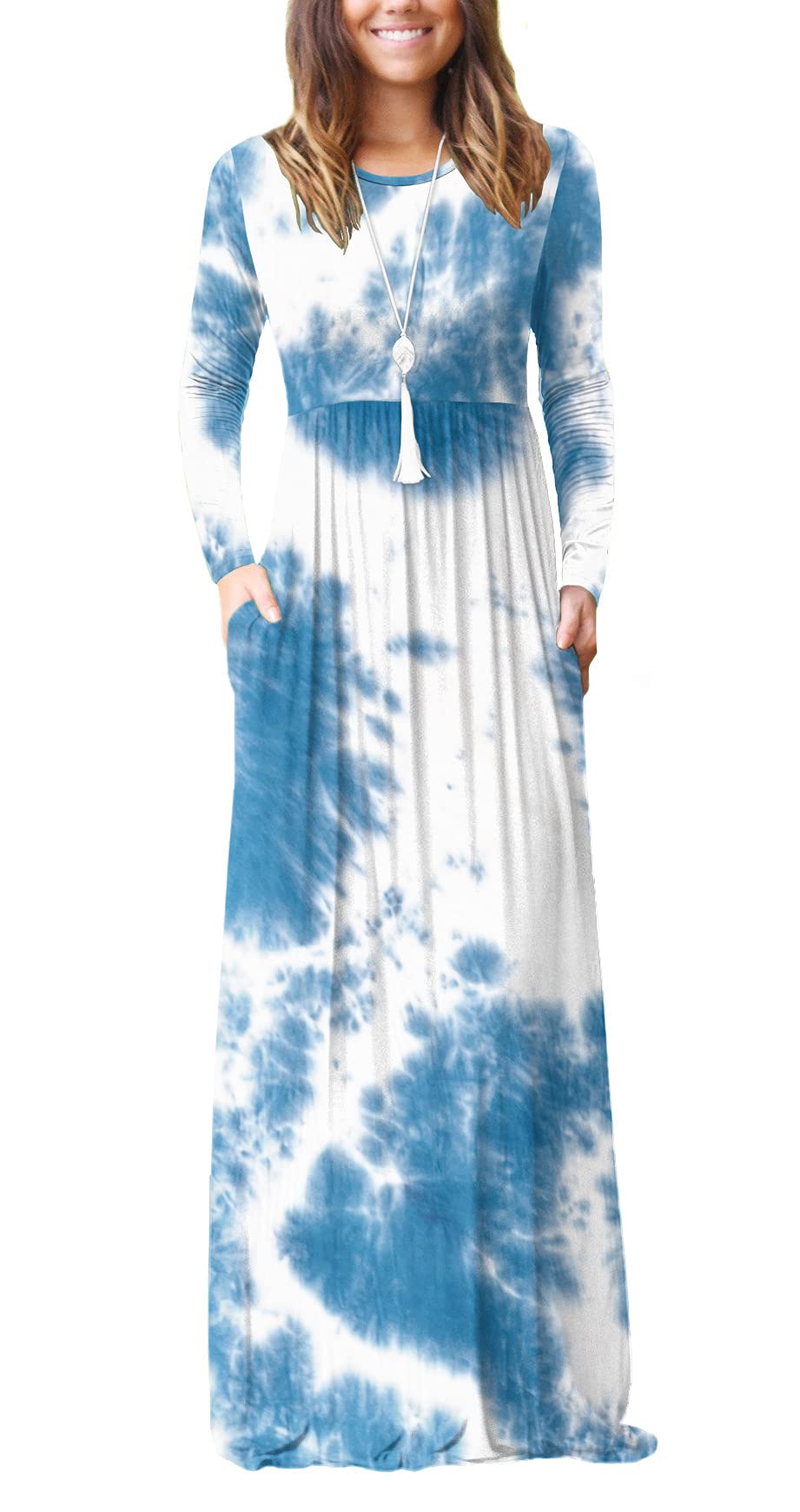 VIISHOW Women's Long Sleeve Maxi Dress - Loose Fit Plain Casual Dress with Pockets | Perfect for Everyday Wear, Office, Travel & Date Night