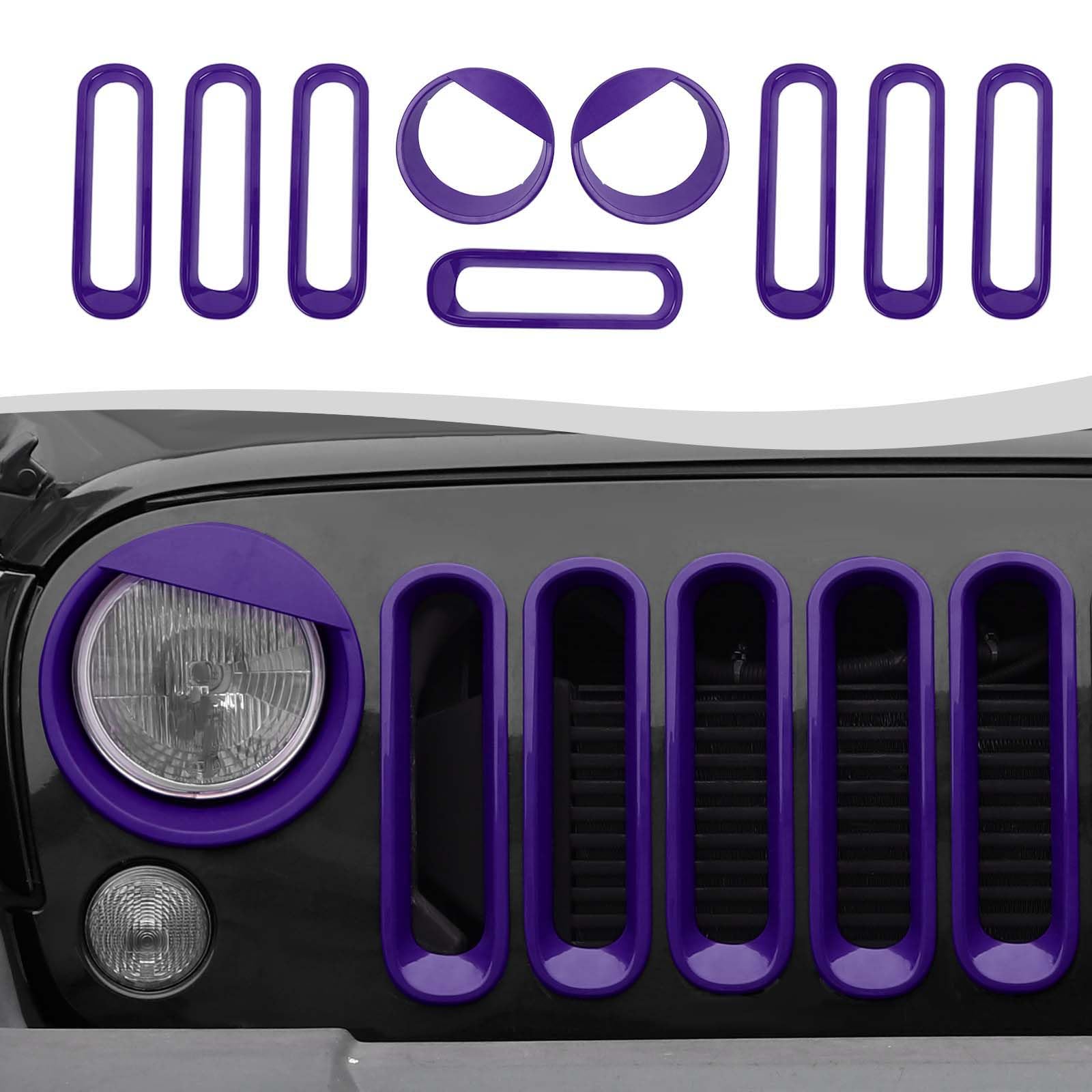 Angry Bird Style Headlight Turn Signal Cover & Grille Grill Insert Trim Fit for 2007-2018 Jeep Wrangler JK JKU - Purple | Off-Road Accessories & Custom Car Styling