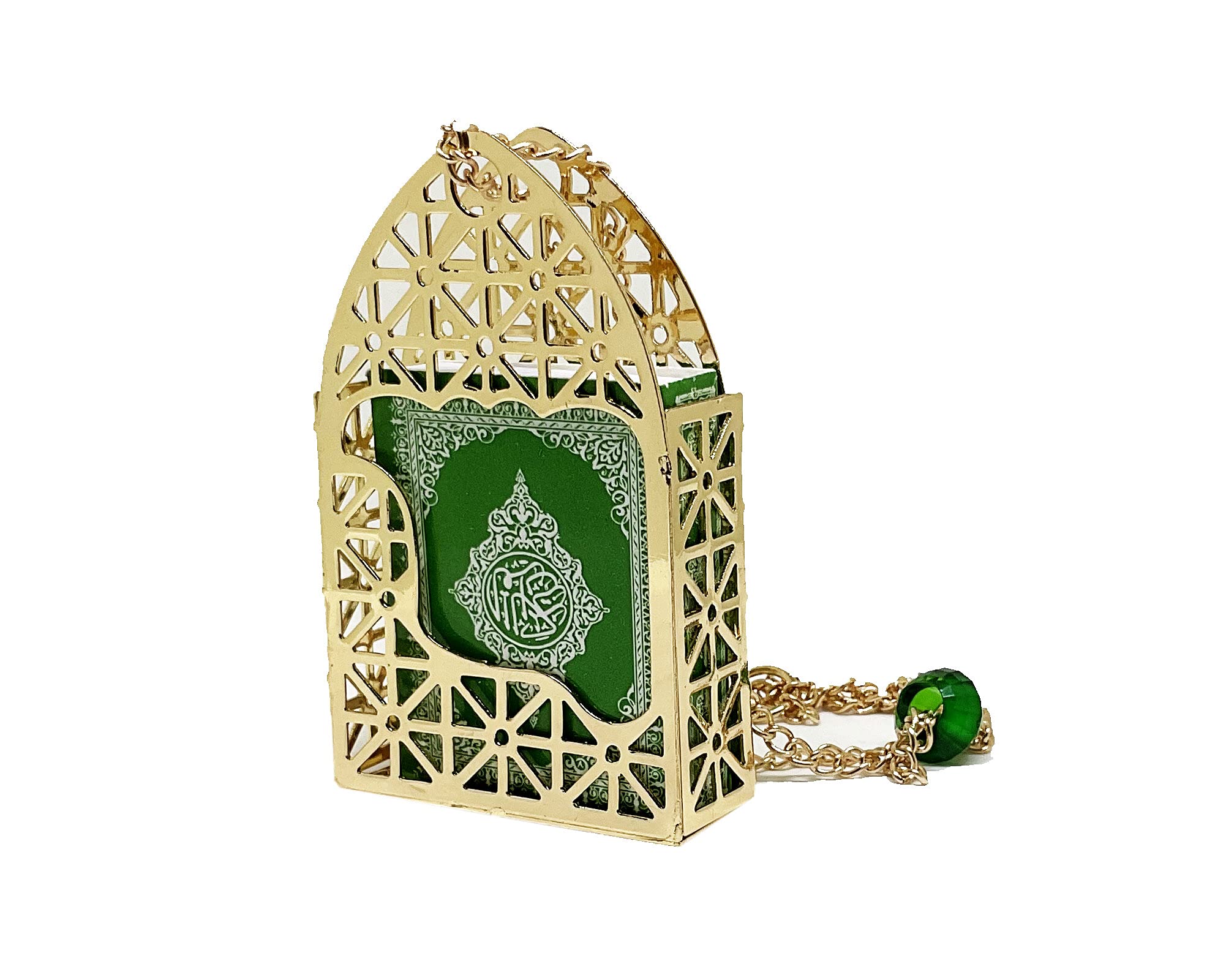Islamic Car Rear Mirror Hangers - Quran Ornament for Ramadan & Eid Muslim Car Decor, Gold & Green Hanging Charm Interior Accessories - Perfect for Daily Commute & Religious Celebrations