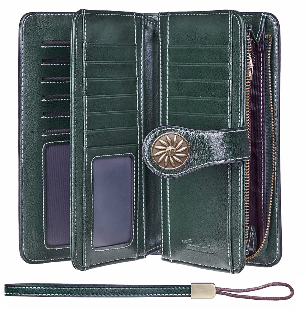 Travelambo Women's RFID Blocking Leather Wallet - Large Capacity Credit Card Holder & Wristlet Purse for Everyday Use, Travel, and Shopping