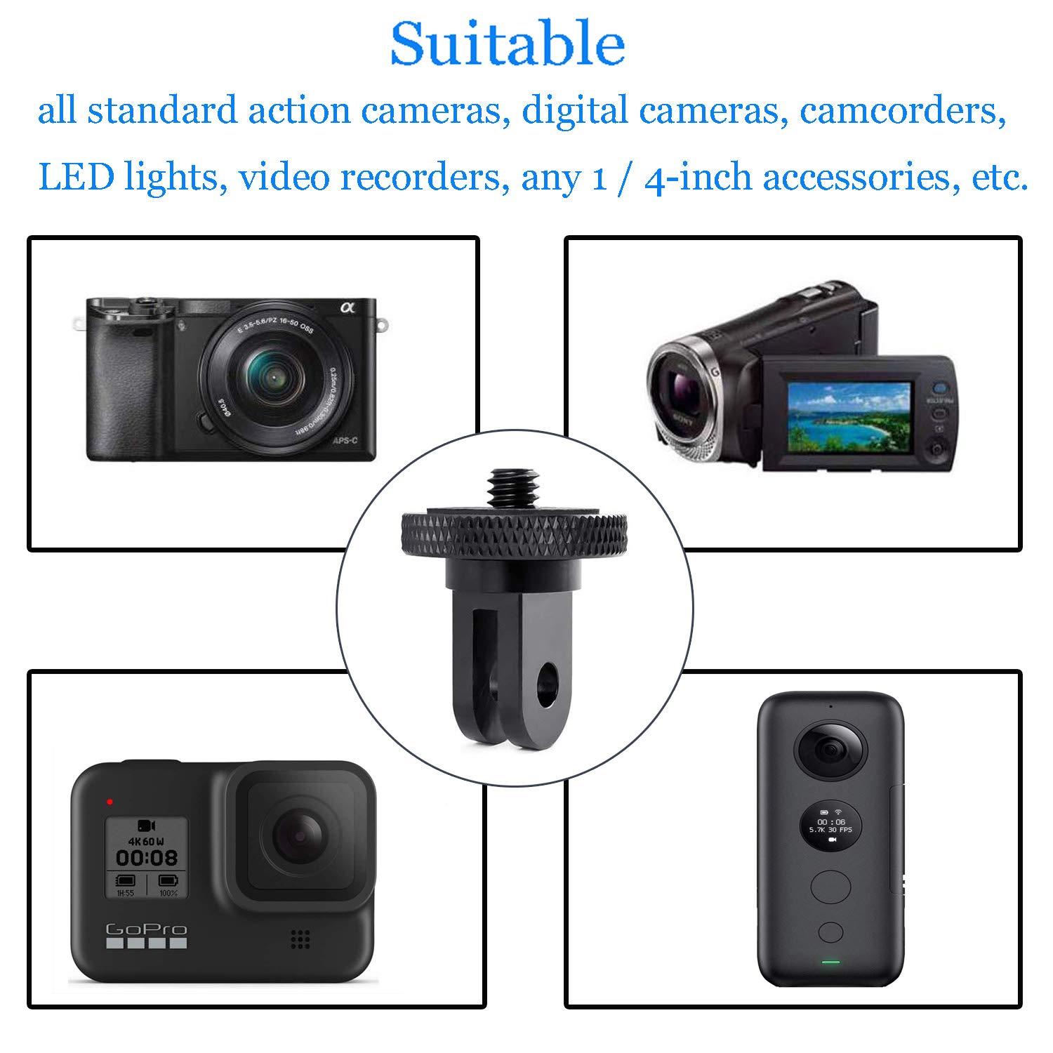 2-Pack 1/4-20 Screw Tripod Mount Adapter for GoPro Hero10/9/8, Insta360 ONE X4/X3/X2/Go 2, DJI OSMO Action - Universal Action Camera Accessories for Vlogging, Travel & Outdoor Adventures