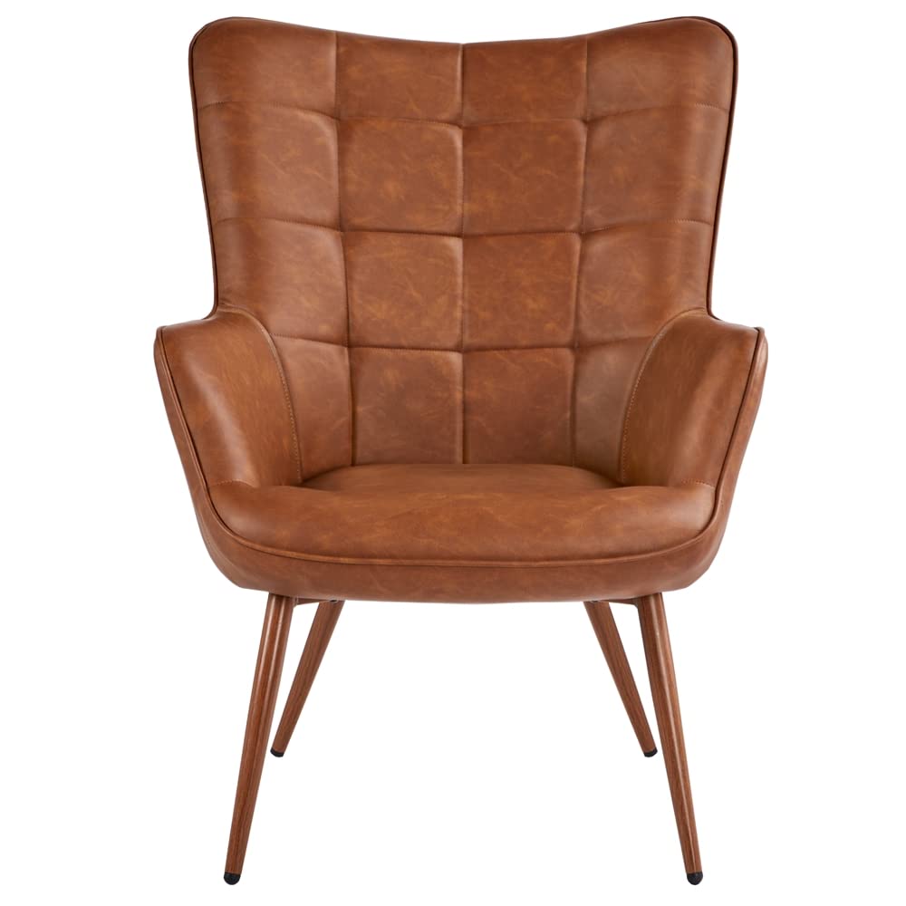Premium PU Leather Accent Chair - Modern Tufted High Back Armchair, Oversized Vanity & Reading Chair for Living Room, Bedroom, Home Office - Brown (Perfect for Relaxing, Reading & Home Decor)
