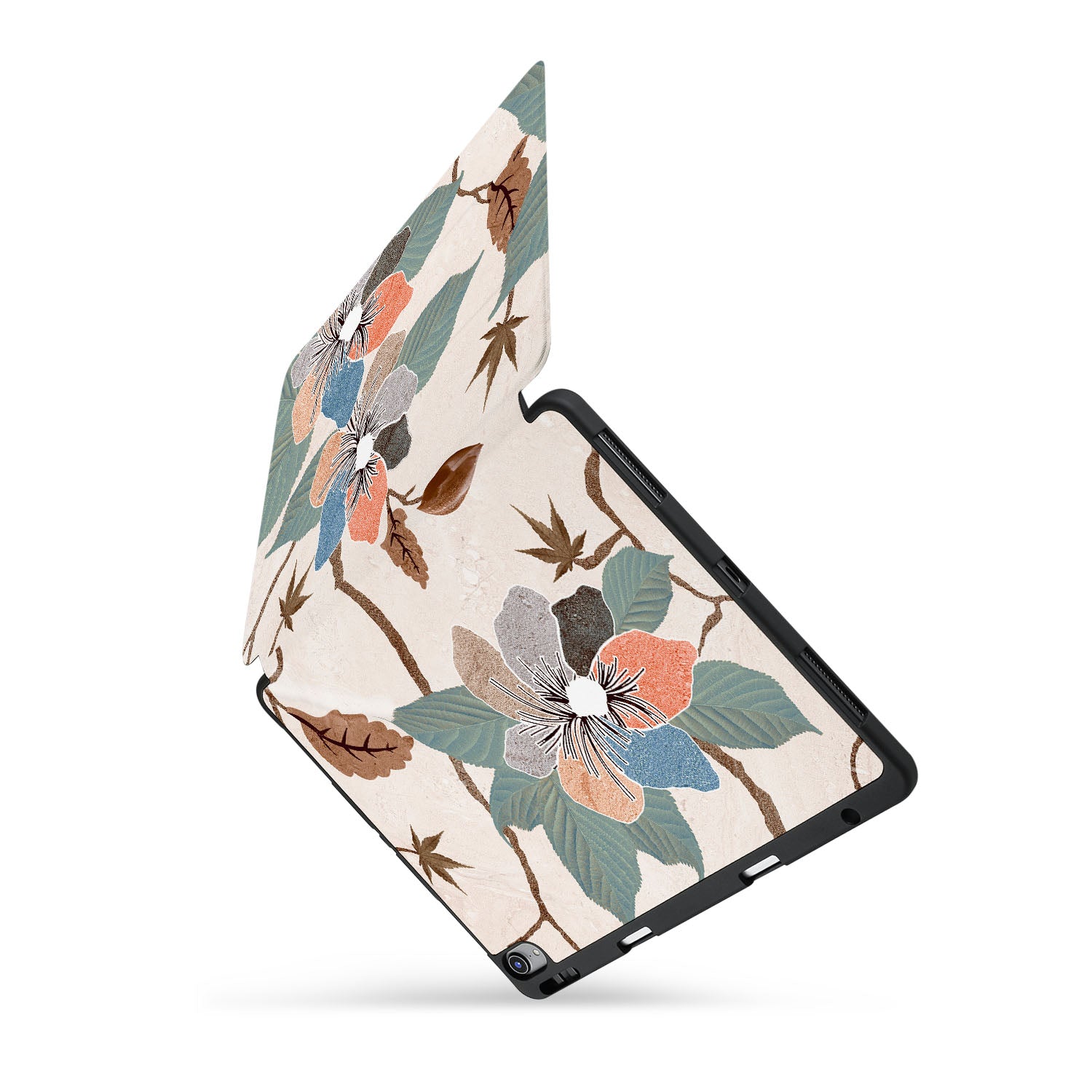 Stylish iPad Trifold Case with Artistic Floral Design - Perfect for Work, School & Travel Protection