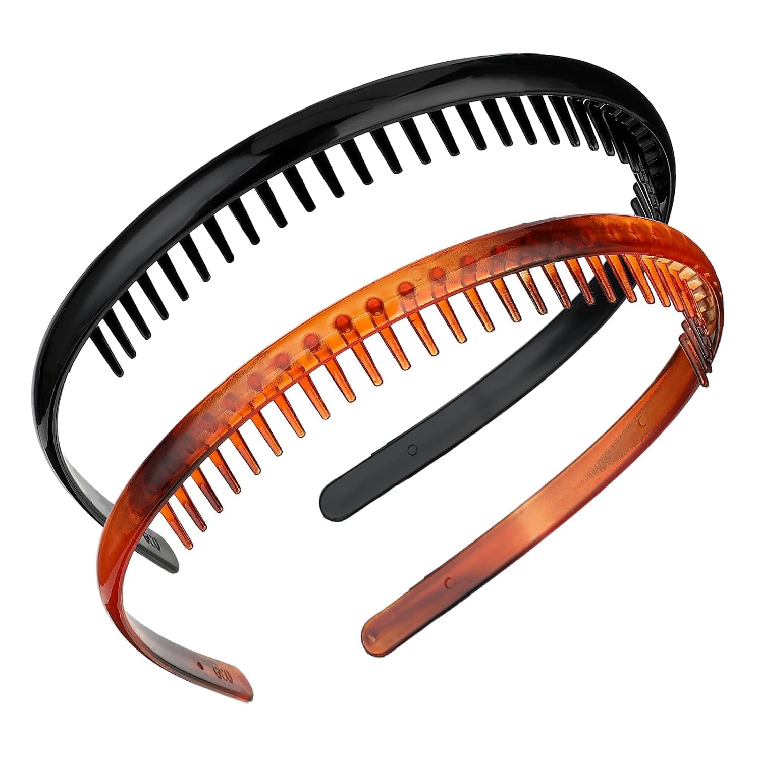 Glamifirsto 2 Pack Black & Brown Wavy Hair Comb Headbands - Plastic Teeth Hair Accessories for Women & Girls | Shiny Hair Bands for Daily Styling, Parties & Weddings