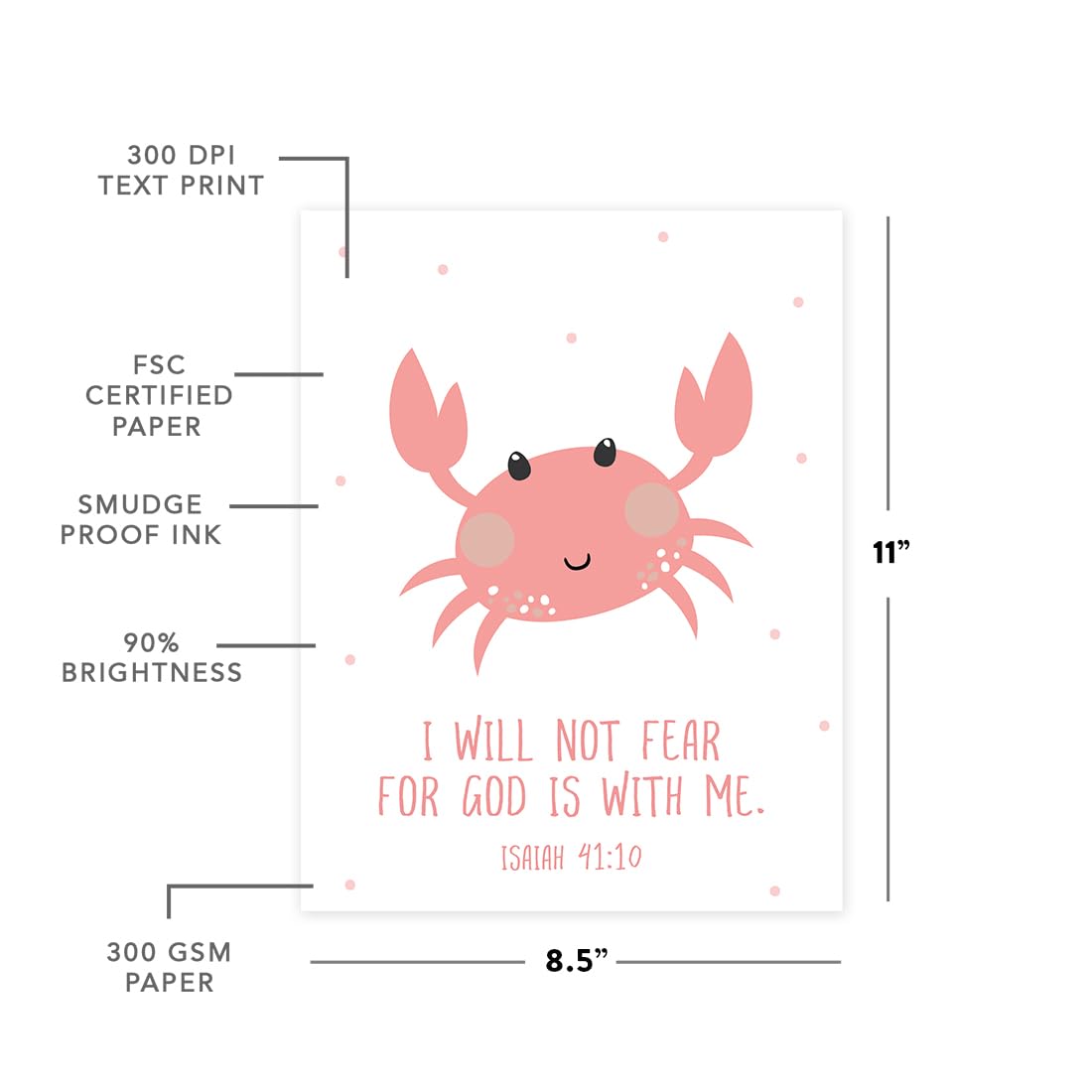Christian Bible Verses Quotes Wall Art - 6-Pack 8.5x11 Inch Unframed Nursery Decor with Ocean Theme (Octopus, Crab) for Kids Room, Sunday School & Coastal Home Decor