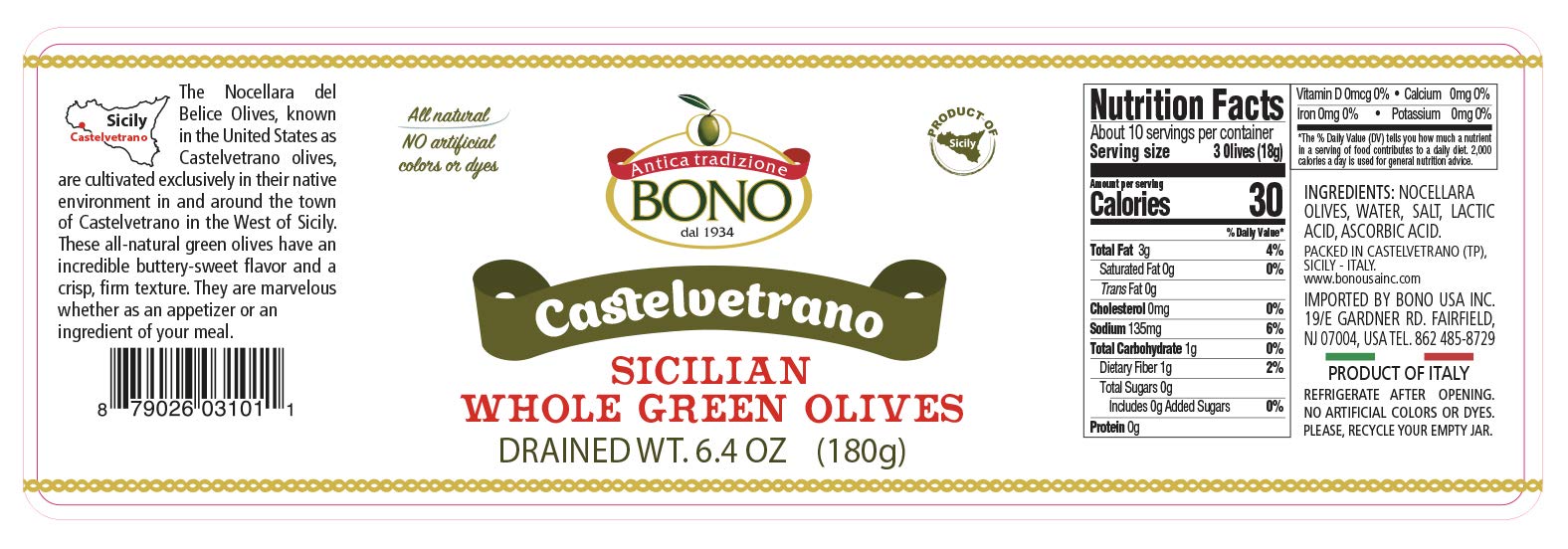 BONO Castelvetrano Sicilian Whole Green Olives - 3 Pack | Premium Italian Olives for Salads, Charcuterie Boards & Mediterranean Recipes