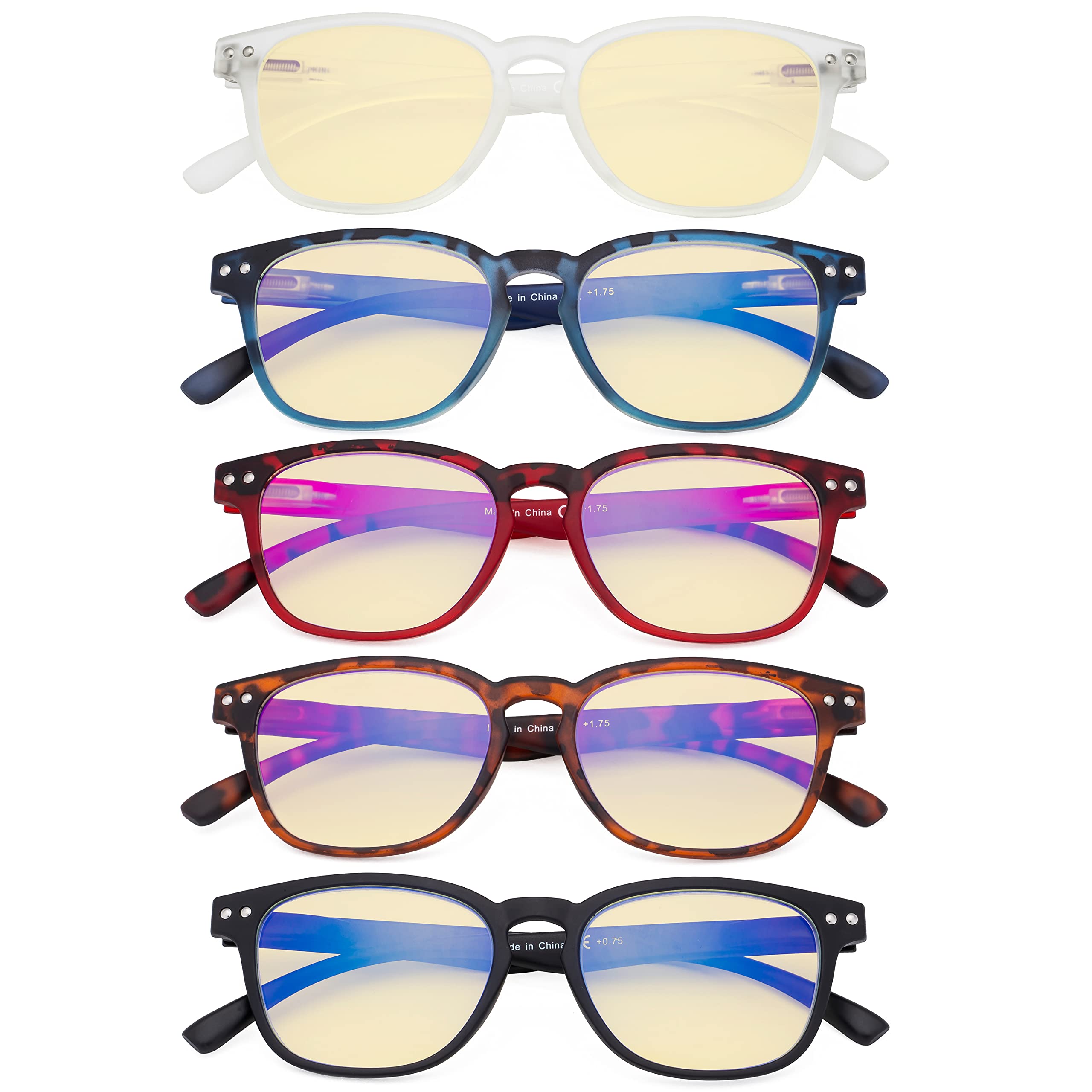 Eyekepper 5 Pack Blue Light Blocking Glasses for Women - Fashion Computer Readers with Yellow Tinted Lens (0.00 Strength) - Reduce Eye Strain for Office Work & Screen Time