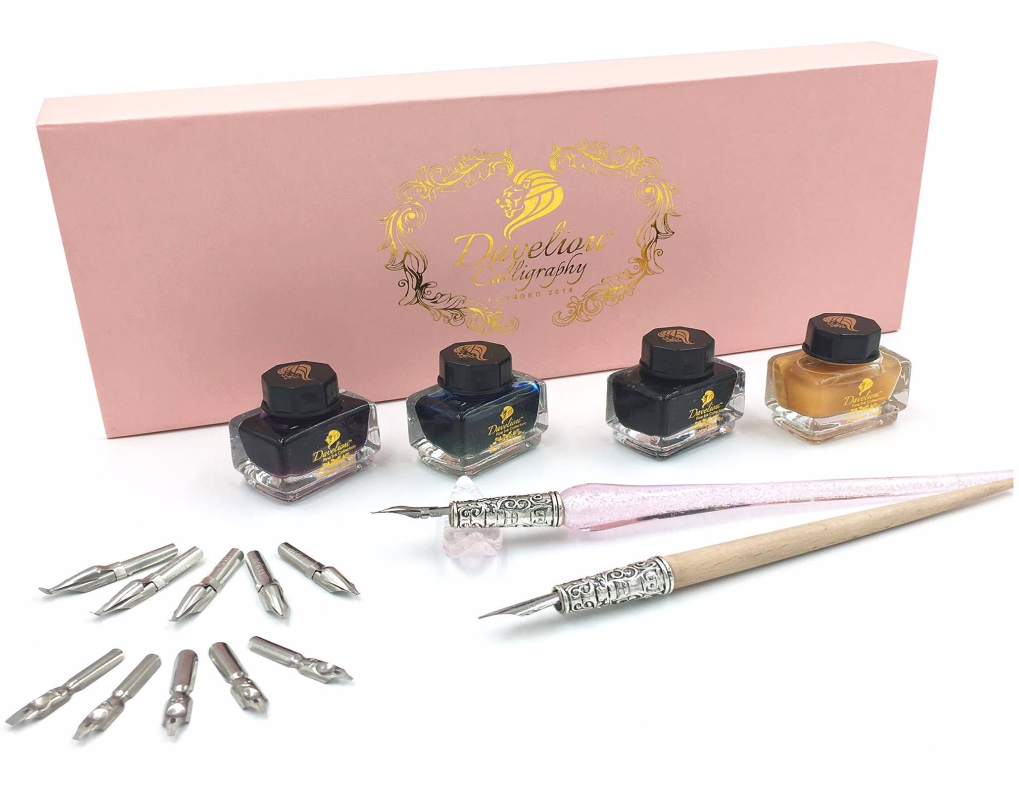 19-Piece Deluxe Calligraphy Set for Beginners & Professionals - Smooth Writing Pens, Inks, Nibs & Case (Pink/Silver) - Perfect for Wedding Invitations, Art Journals & DIY Projects