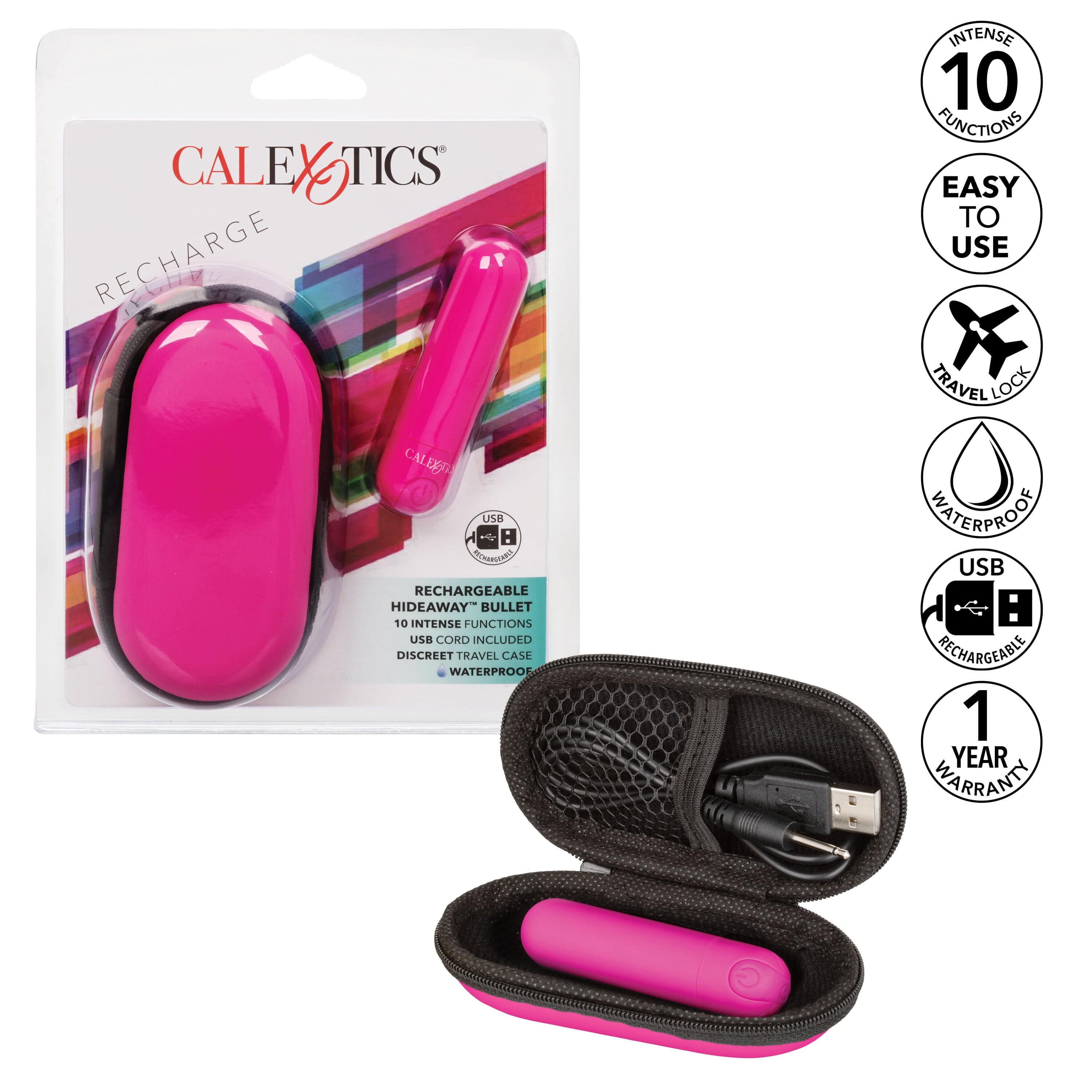 Rechargeable Hideaway Bullet Vibrator - Pink | Discreet Personal Massager for Women | Perfect for Solo Play & Couples Use