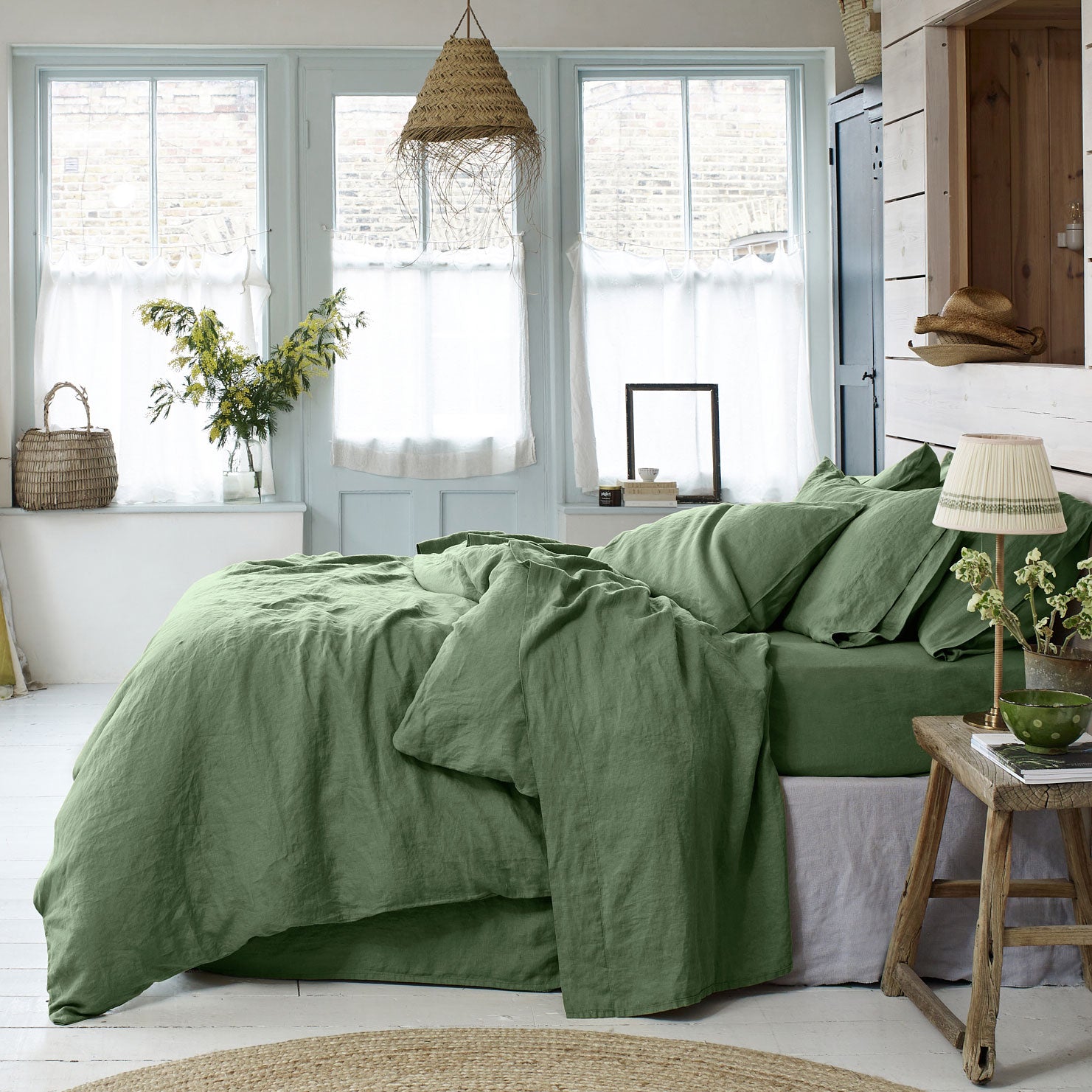 Elm Green Linen Blend Duvet Cover Set - Soft & Breathable Bedding for All Seasons - Perfect for Master Bedroom, Guest Room & Vacation Homes