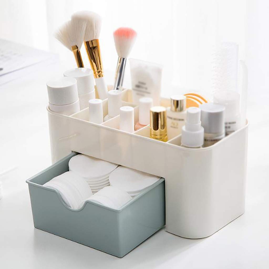 Gallity Plastic Desktop Storage Box with 3 Drawers - Office Organizer for Supplies, Toiletries, Crafts, Jewelry & Makeup | Perfect for Home Office, Bathroom & Vanity (Blue)