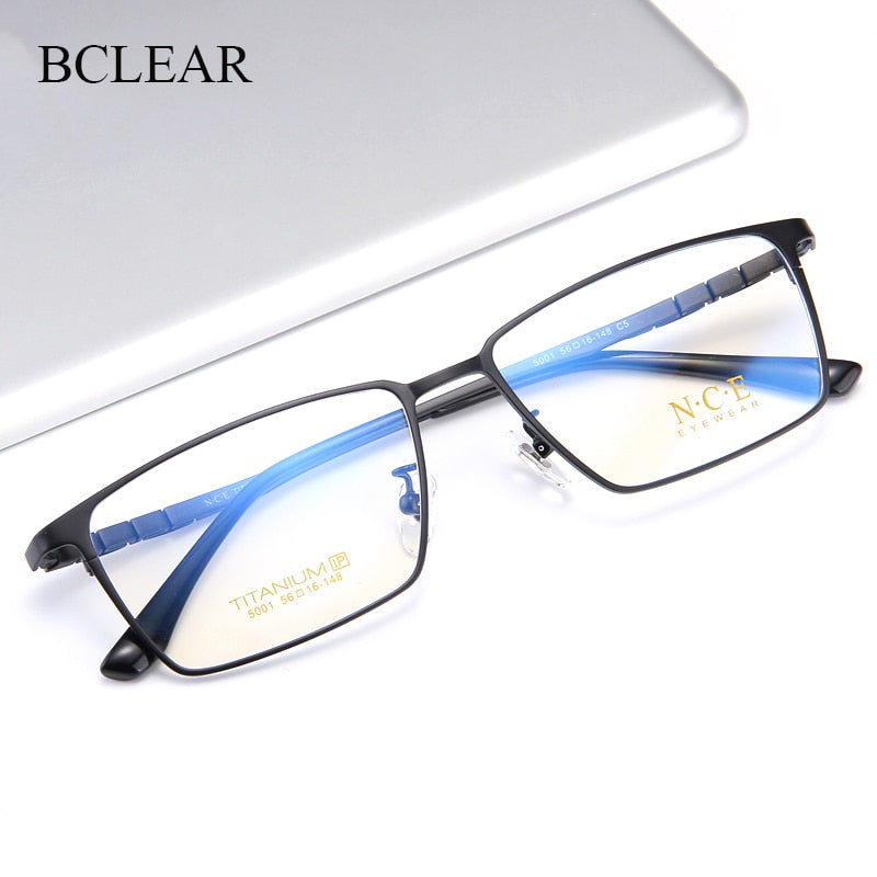 Bclear Men's Full Rim Square Titanium Eyeglasses Frame - Lightweight Durable My5001 for Work, Reading & Fashion