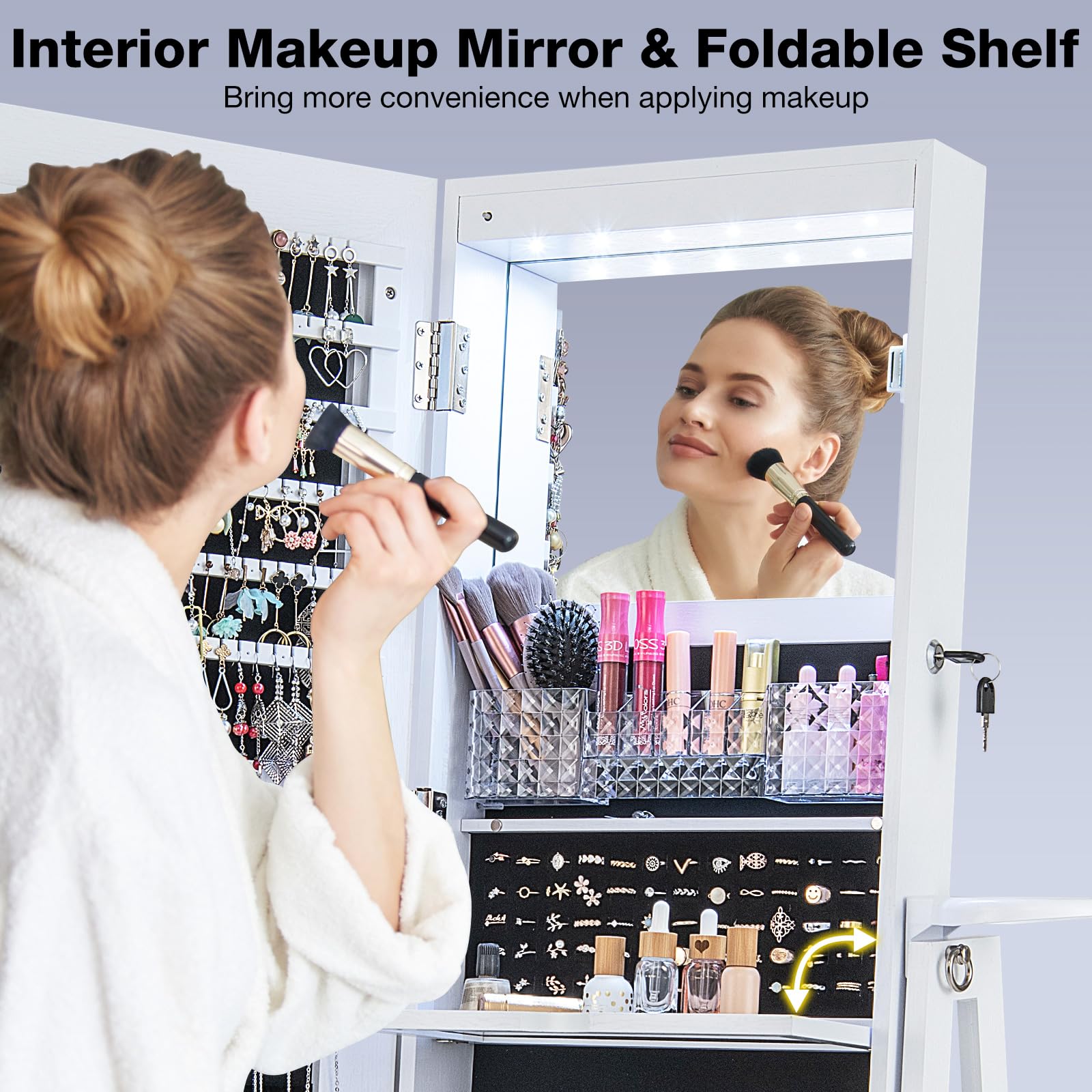 CHARMAID 360° Swivel Jewelry Cabinet Armoire with Full Length Mirror - 64.5
