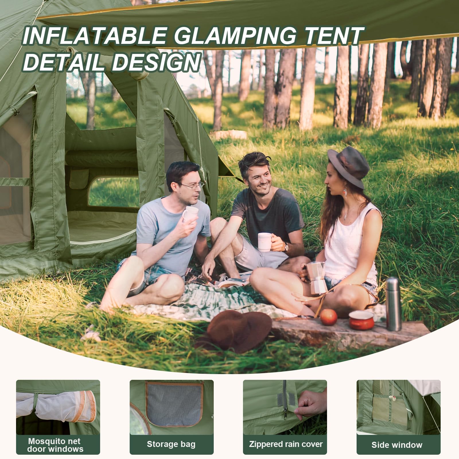 **Inflatable Camping Tent with Pump & Stove Jack – 4-6 Person Waterproof Air Tent for Outdoor Adventures – Easy Setup for Family Camping, Hiking & Backpacking**