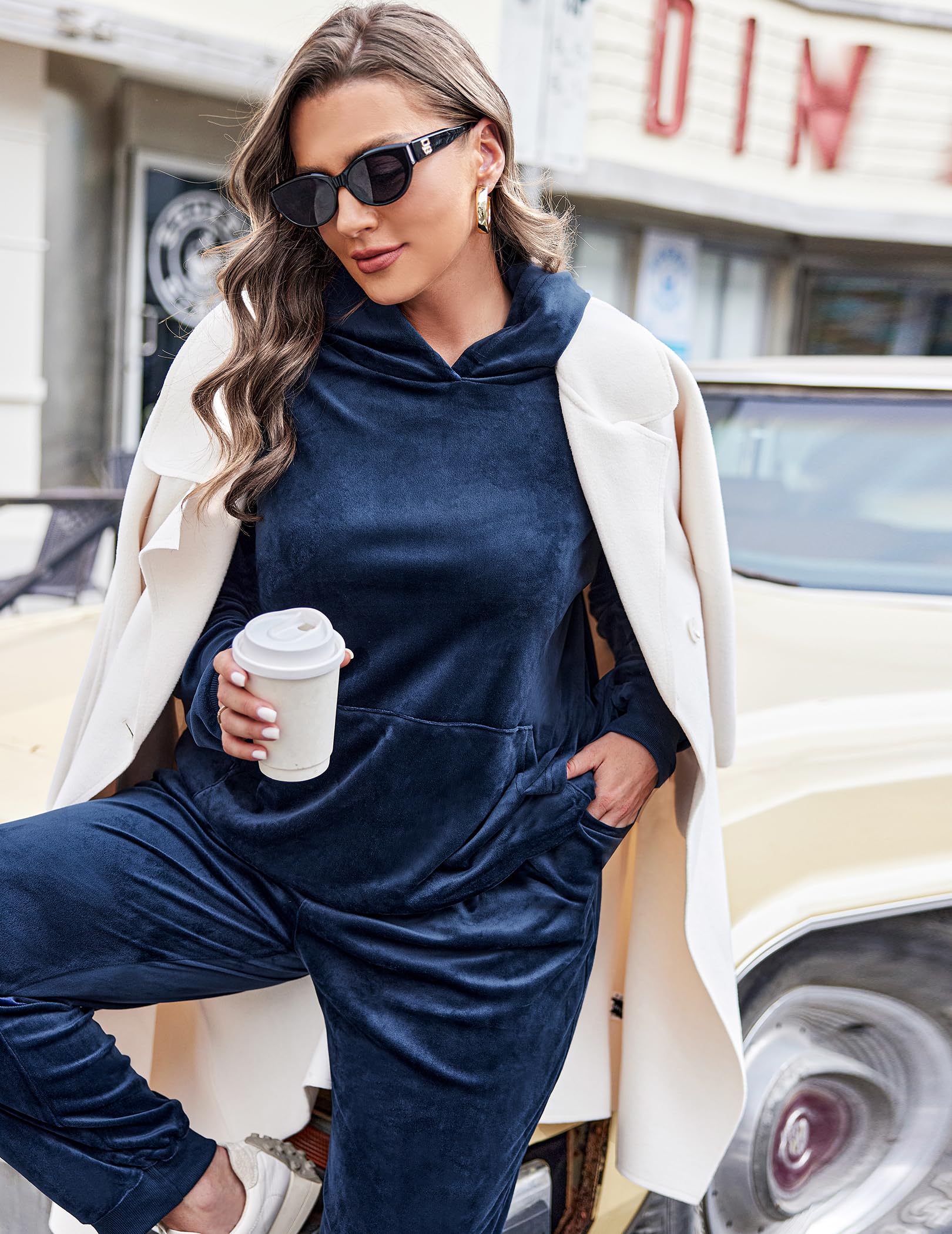 IN'VOLAND Plus Size Women's 2-Piece Velour Tracksuit Set - Soft Pullover Hoodie & Comfortable Sweatpants with Pockets | Lounge Wear, Casual Outfit, Gym Clothes, Home Comfort