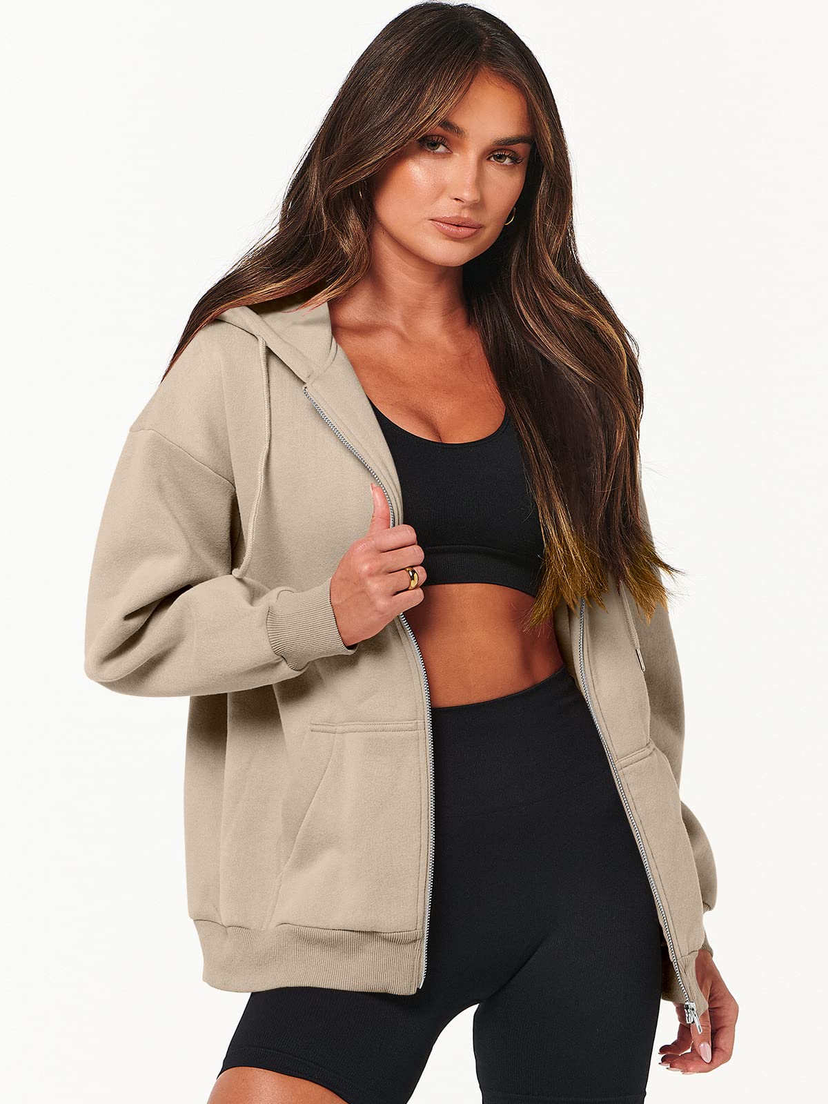 ANRABESS Women's Zip Up Hoodies - Long Sleeve Oversized Fleece Sweatshirt with Pockets | Y2K Fashion Jacket for Fall 2025 | Cozy Casual Wear for Street Style, College, and Lounge Outfits