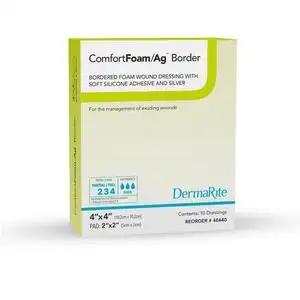 ComfortFoam/Ag Border Silver Dressing 4x4 Inches - Sterile Adhesive Wound Care with Silver Technology for Burns, Ulcers & Surgical Wounds | Tan Square Bandage for Infection Protection & Faster Healing