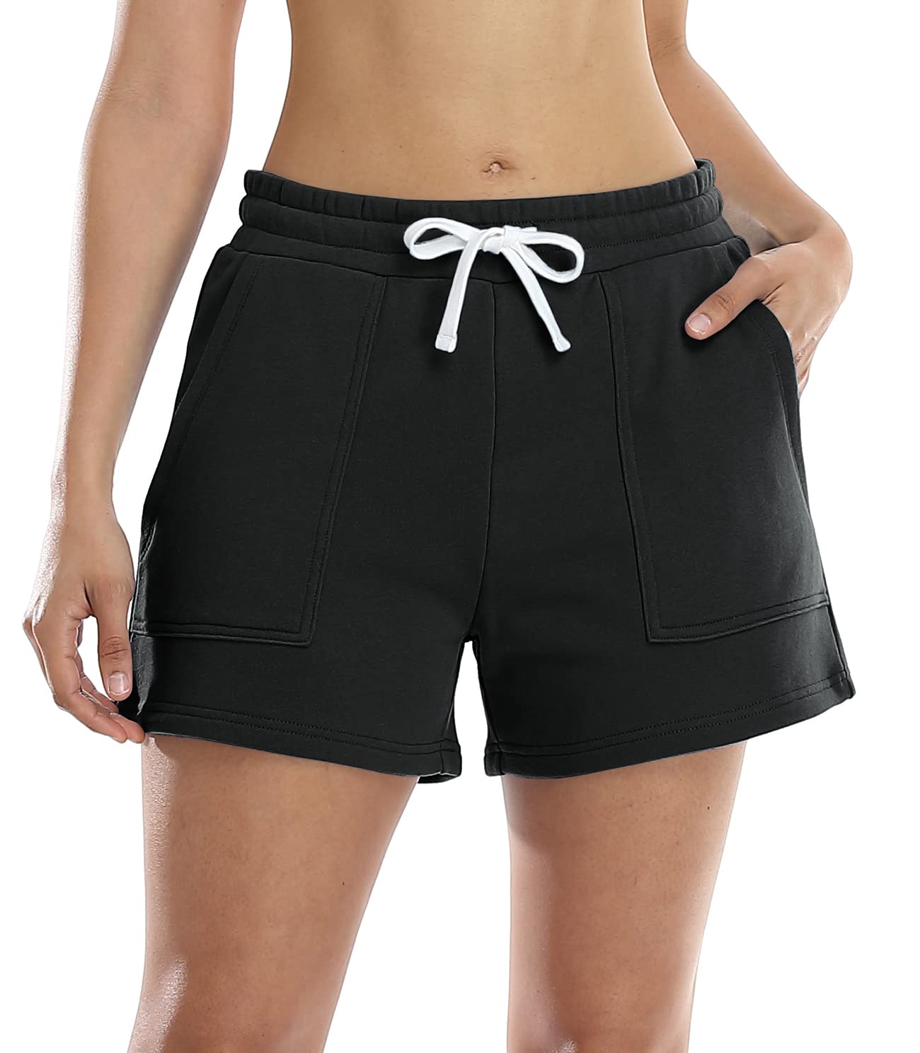 ICY ZONE Women's Lounge Sweat Shorts with Pockets - Athletic Workout Running Cotton Shorts for Summer Casual Wear - Perfect for Yoga, Gym, and Relaxing at Home