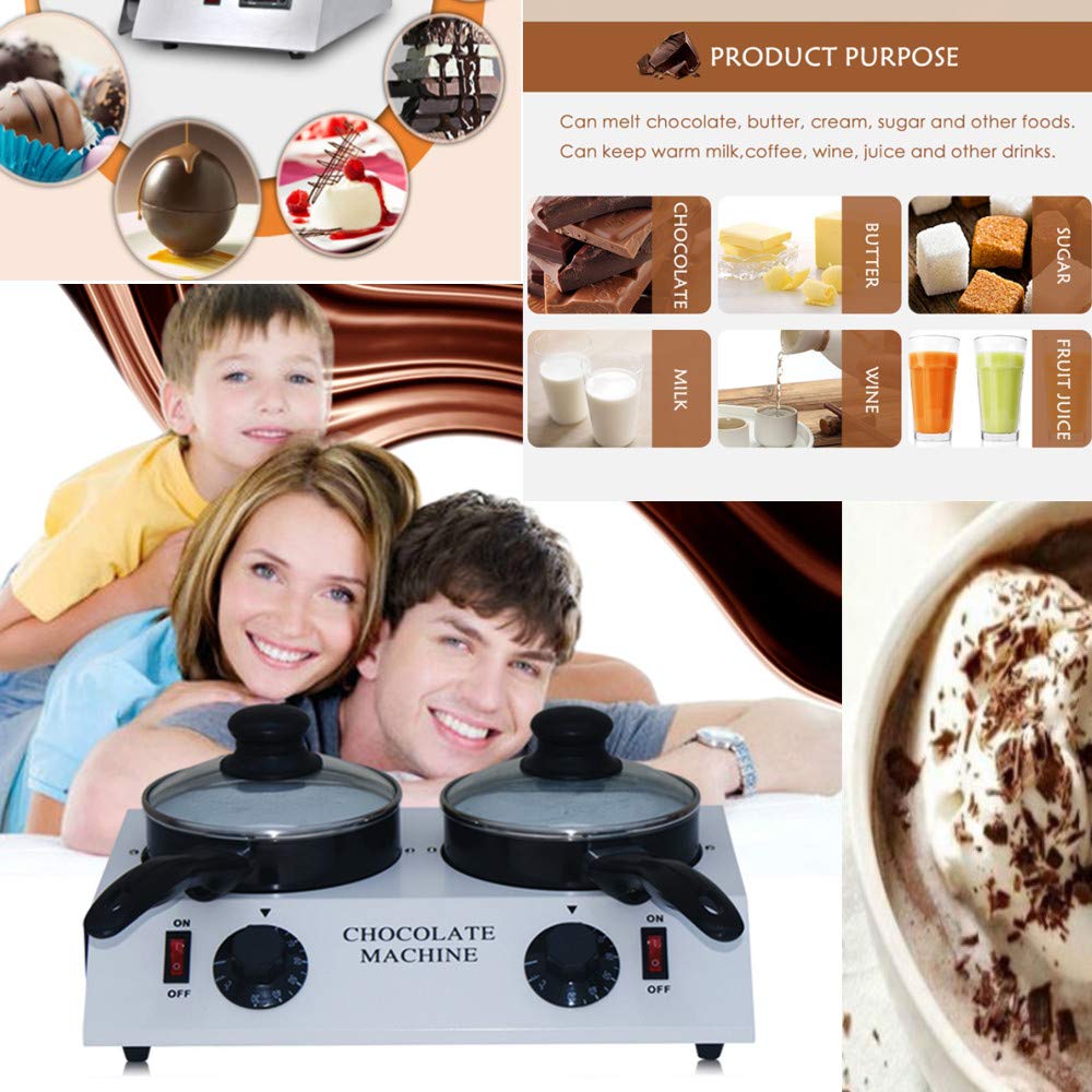 Electric Chocolate Melting Pot - 80W Stainless Steel Double Boiler for Tempering Chocolate, Butter, Cream (4.4lbs Capacity, 30~85°C) - Perfect for DIY Candy Making, Soap & Candle Crafting (110V)